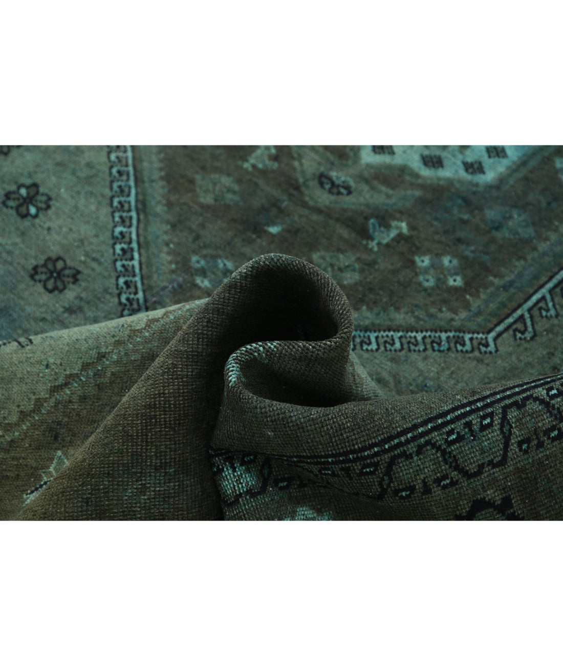 Hand Knotted Transitional Overdye Hamadan Wool Rug - 7'0'' x 9'8'' 7'0'' x 9'8'' (210 X 290) / Green / Charcoal