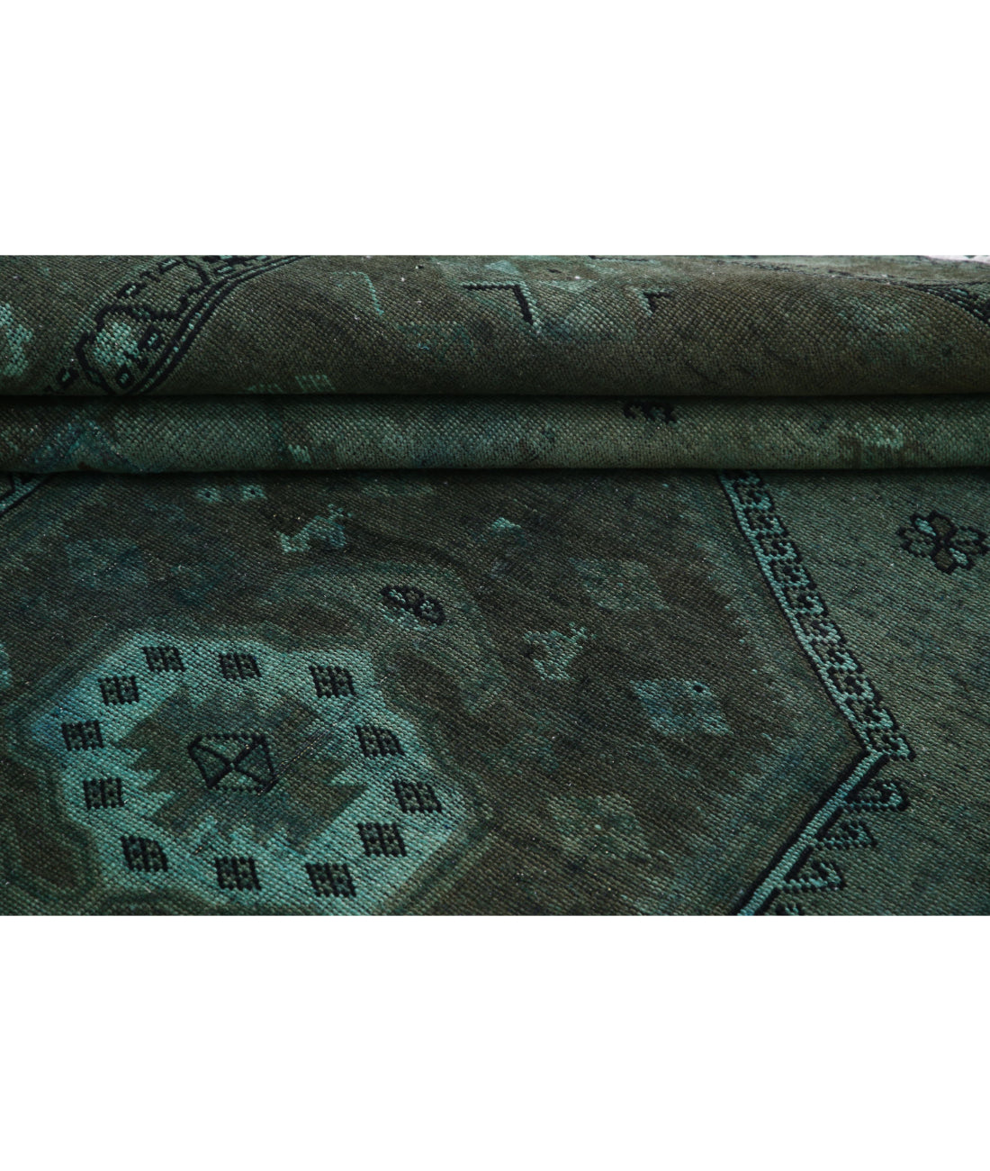 Hand Knotted Transitional Overdye Hamadan Wool Rug - 7'0'' x 9'8'' 7'0'' x 9'8'' (210 X 290) / Green / Charcoal