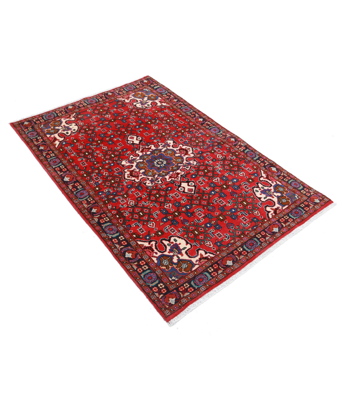 Hand Knotted Persian Hamadan Wool Rug - 3'3'' x 5'0'' 3'3'' x 5'0'' (98 X 150) / Red / Black