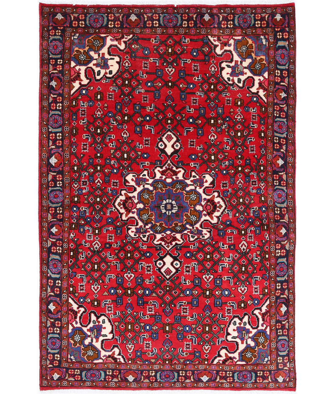 Hand Knotted Persian Hamadan Wool Rug - 3&#39;3&#39;&#39; x 5&#39;0&#39;&#39; 3&#39;3&#39;&#39; x 5&#39;0&#39;&#39; (98 X 150) / Red / Black