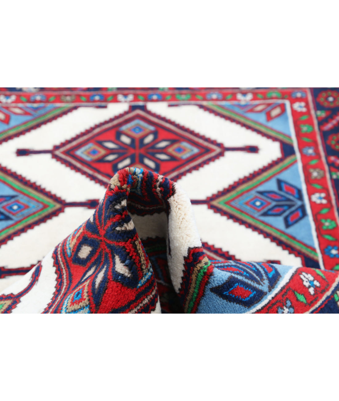 Hand Knotted Persian Hamadan Wool Rug - 3'5'' x 4'9'' 3'5'' x 4'9'' (103 X 143) / Ivory / Blue