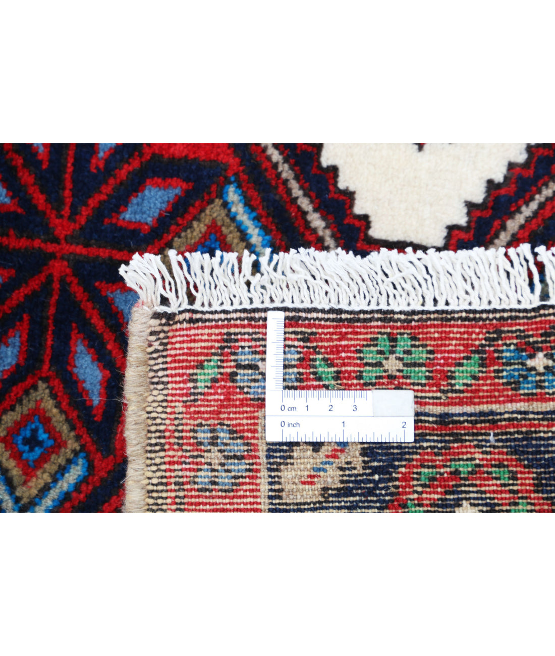 Hand Knotted Persian Hamadan Wool Rug - 3'5'' x 4'9'' 3'5'' x 4'9'' (103 X 143) / Ivory / Blue