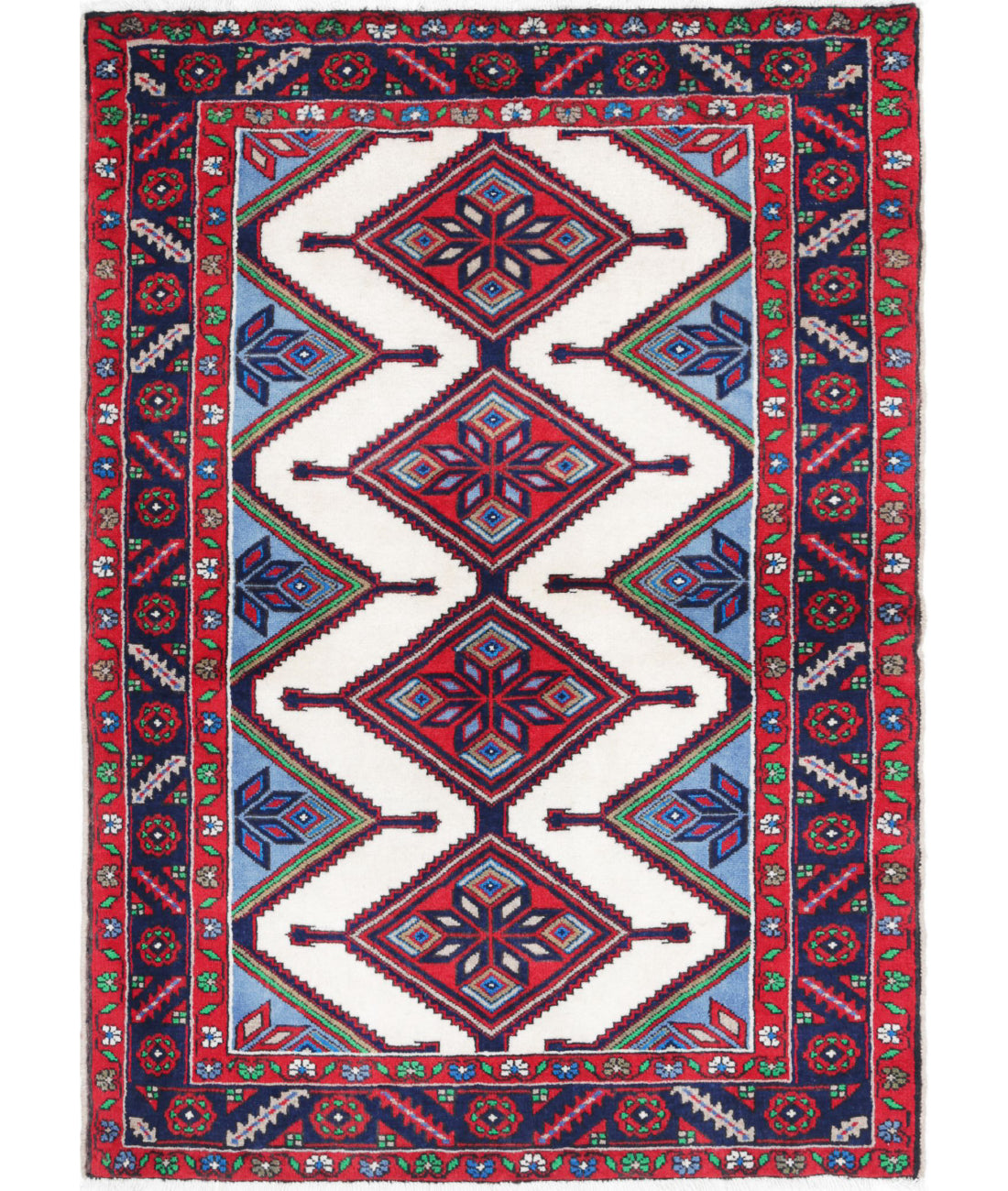 Hand Knotted Oriental Hamadan Wool Rug - 3'5'' x 4'9''