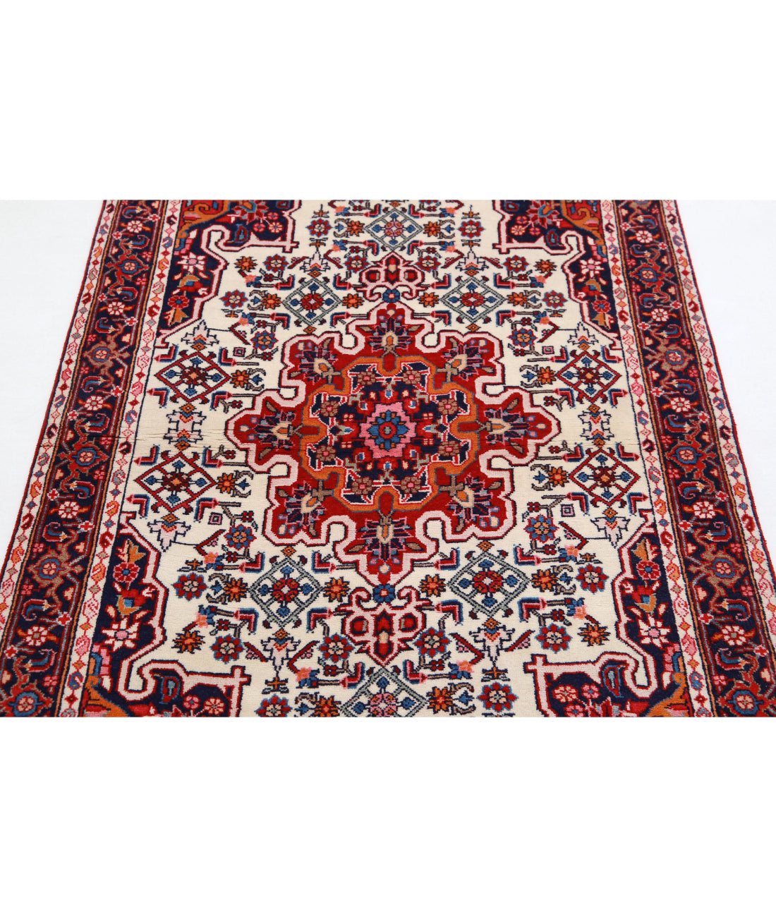 Hand Knotted Persian Hamadan Wool Rug - 3'3'' x 5'1'' 3'3'' x 5'1'' (98 X 153) / Ivory / Blue