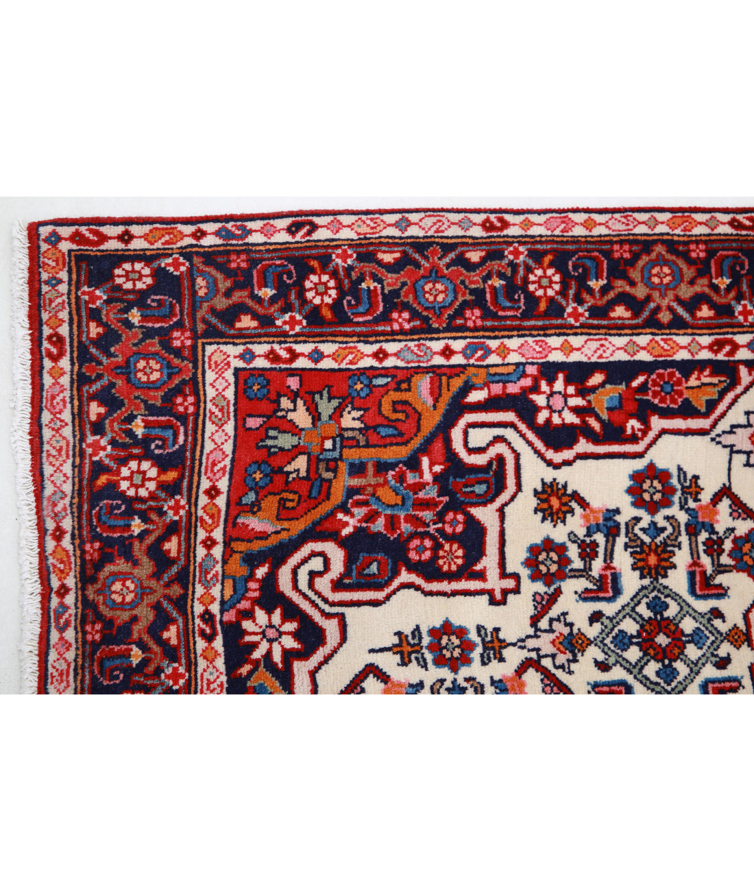 Hand Knotted Persian Hamadan Wool Rug - 3'3'' x 5'1'' 3'3'' x 5'1'' (98 X 153) / Ivory / Blue