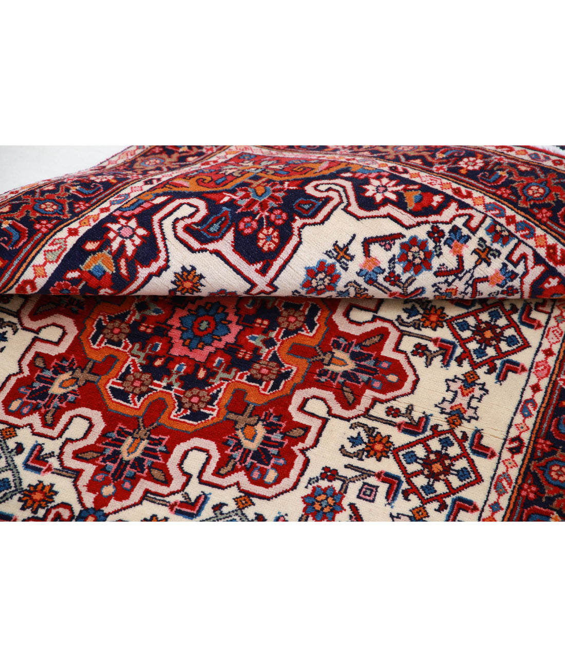 Hand Knotted Persian Hamadan Wool Rug - 3'3'' x 5'1'' 3'3'' x 5'1'' (98 X 153) / Ivory / Blue