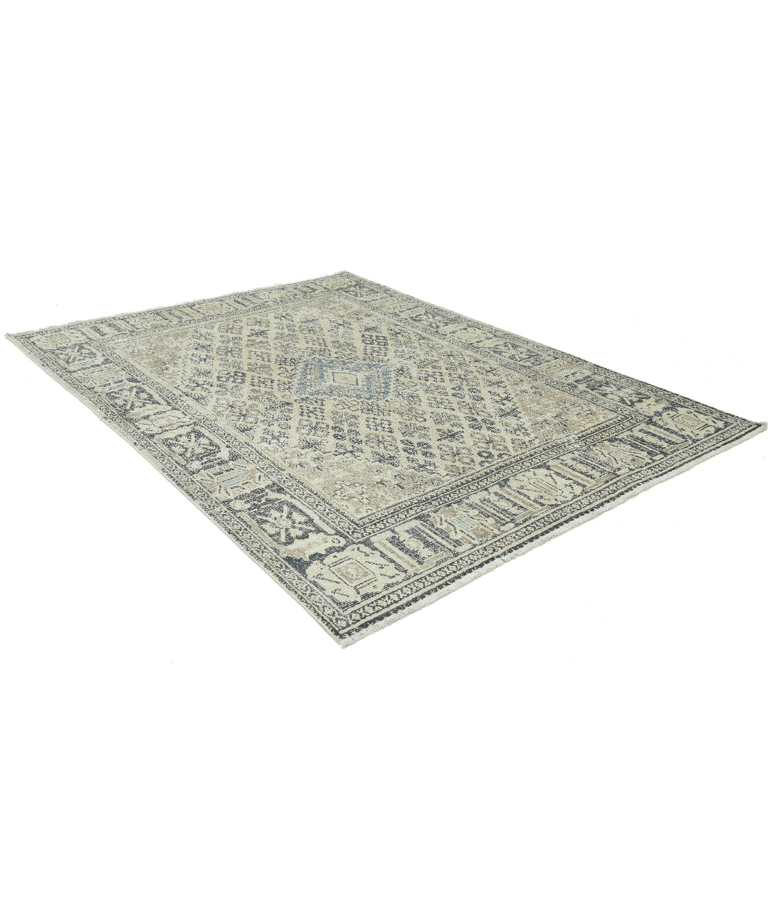 Hand Knotted Vintage Persian Hamadan Wool Rug - 6'10'' x 9'8'' 6'10'' x 9'8'' (205 X 290) / Beige / Grey
