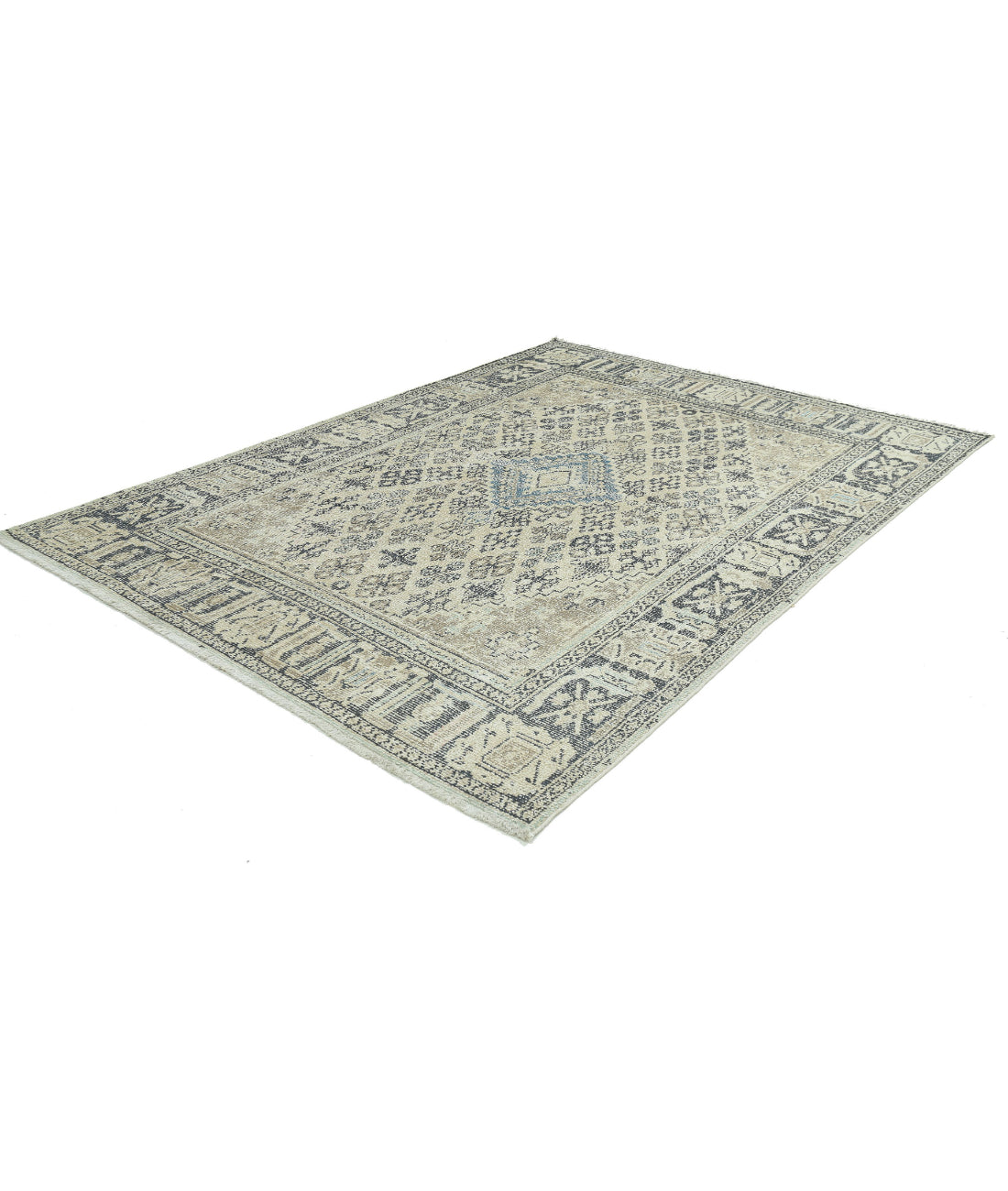 Hand Knotted Vintage Persian Hamadan Wool Rug - 6'10'' x 9'8'' 6'10'' x 9'8'' (205 X 290) / Beige / Grey