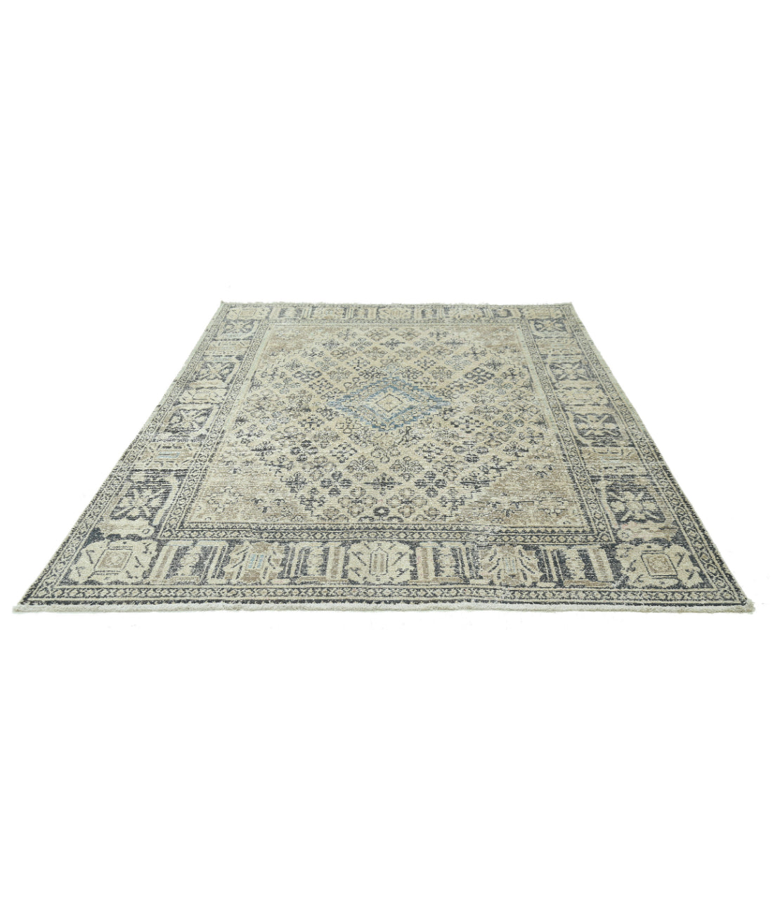 Hand Knotted Vintage Persian Hamadan Wool Rug - 6'10'' x 9'8'' 6'10'' x 9'8'' (205 X 290) / Beige / Grey