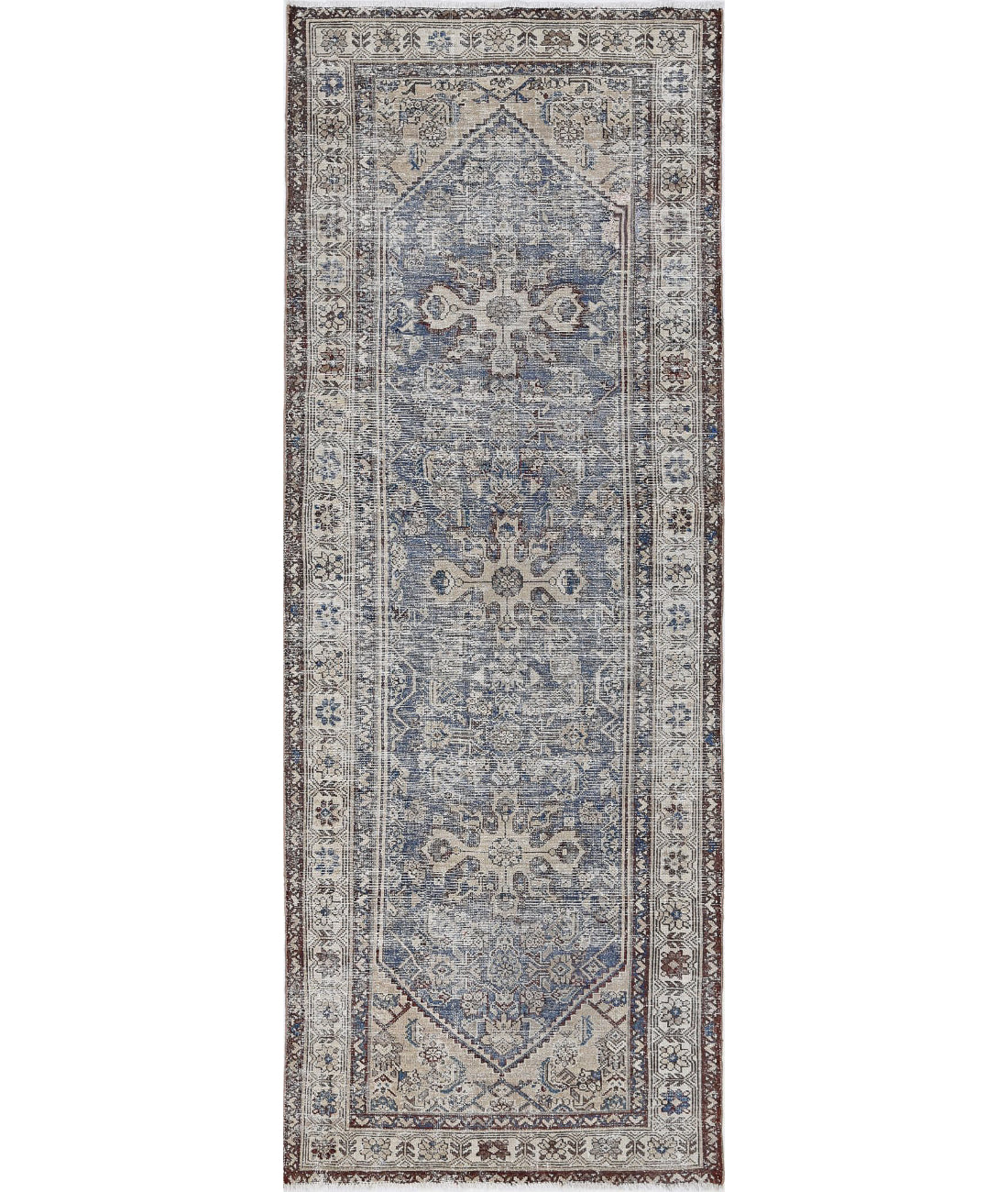 Hand Knotted Vintage Persian Hamadan Wool Rug - 3&#39;7&#39;&#39; x 9&#39;8&#39;&#39; 3&#39;7&#39;&#39; x 9&#39;8&#39;&#39; (108 X 290) / Taupe / Ivory