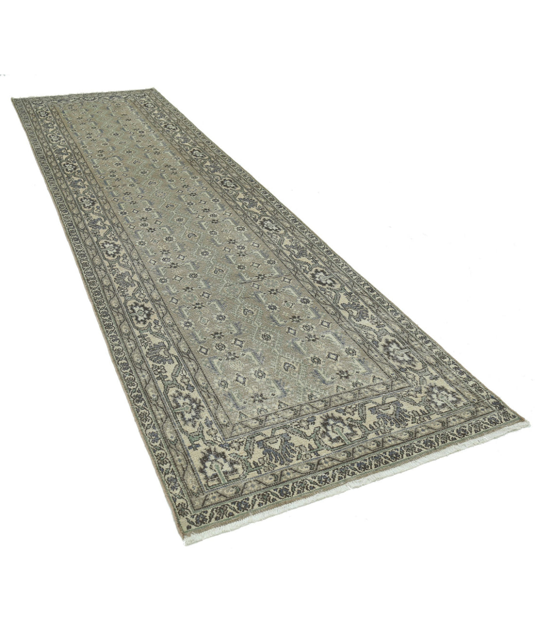 Hand Knotted Vintage Persian Hamadan Wool Rug - 3'8'' x 13'10'' 3'8'' x 13'10'' (110 X 415) / Taupe / Ivory