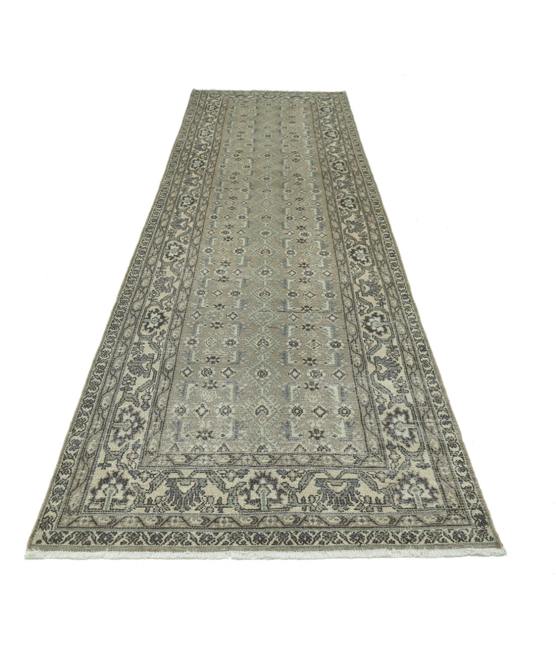 Hand Knotted Vintage Persian Hamadan Wool Rug - 3'8'' x 13'10'' 3'8'' x 13'10'' (110 X 415) / Taupe / Ivory