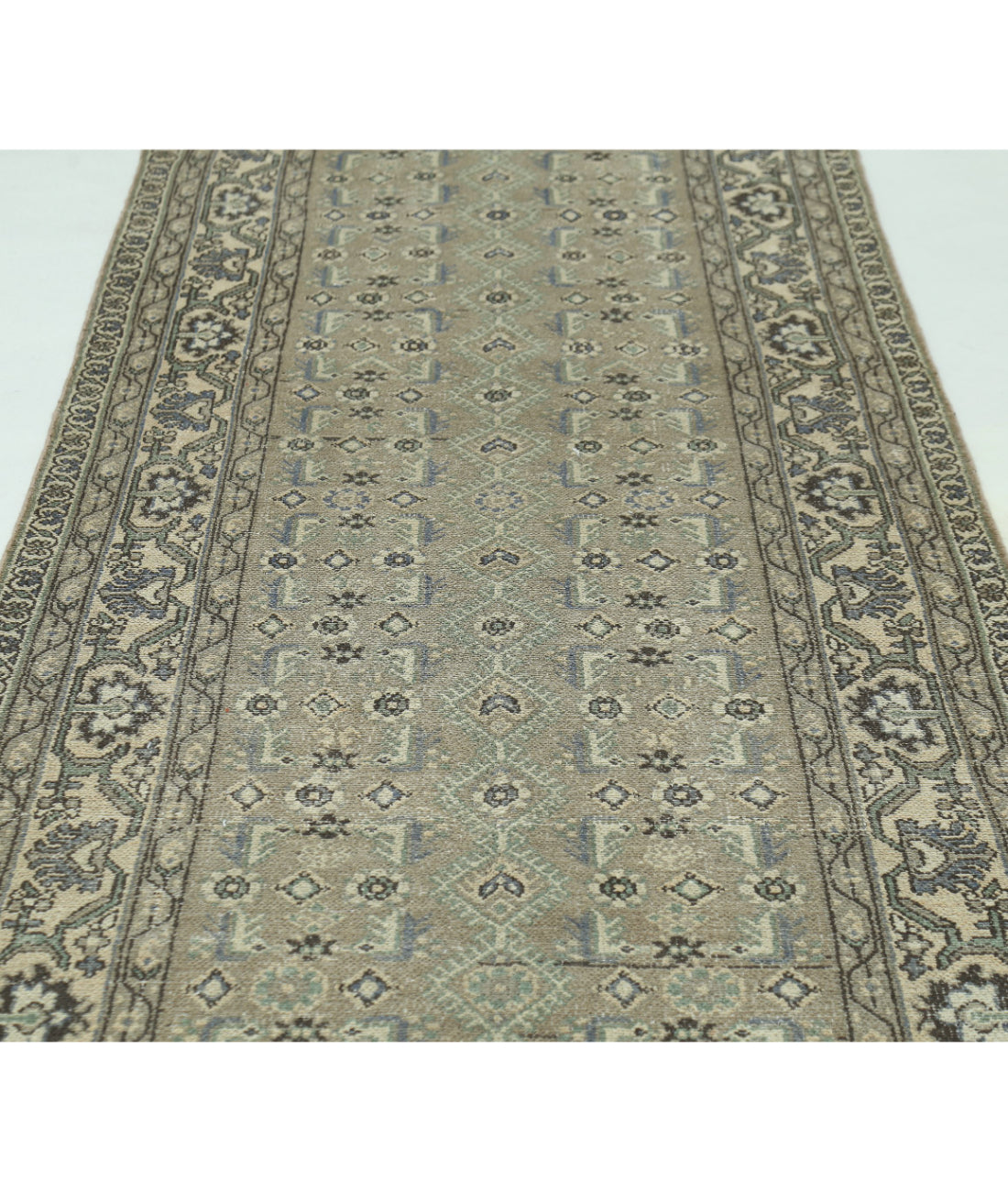 Hand Knotted Vintage Persian Hamadan Wool Rug - 3'8'' x 13'10'' 3'8'' x 13'10'' (110 X 415) / Taupe / Ivory