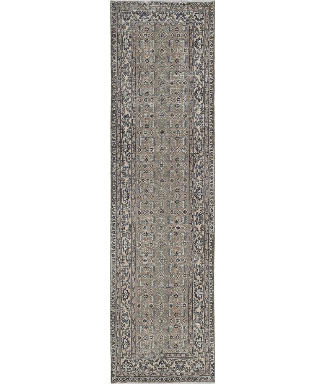 Hand Knotted Vintage Persian Hamadan Wool Rug - 3'8'' x 13'10'' 3'8'' x 13'10'' (110 X 415) / Taupe / Ivory