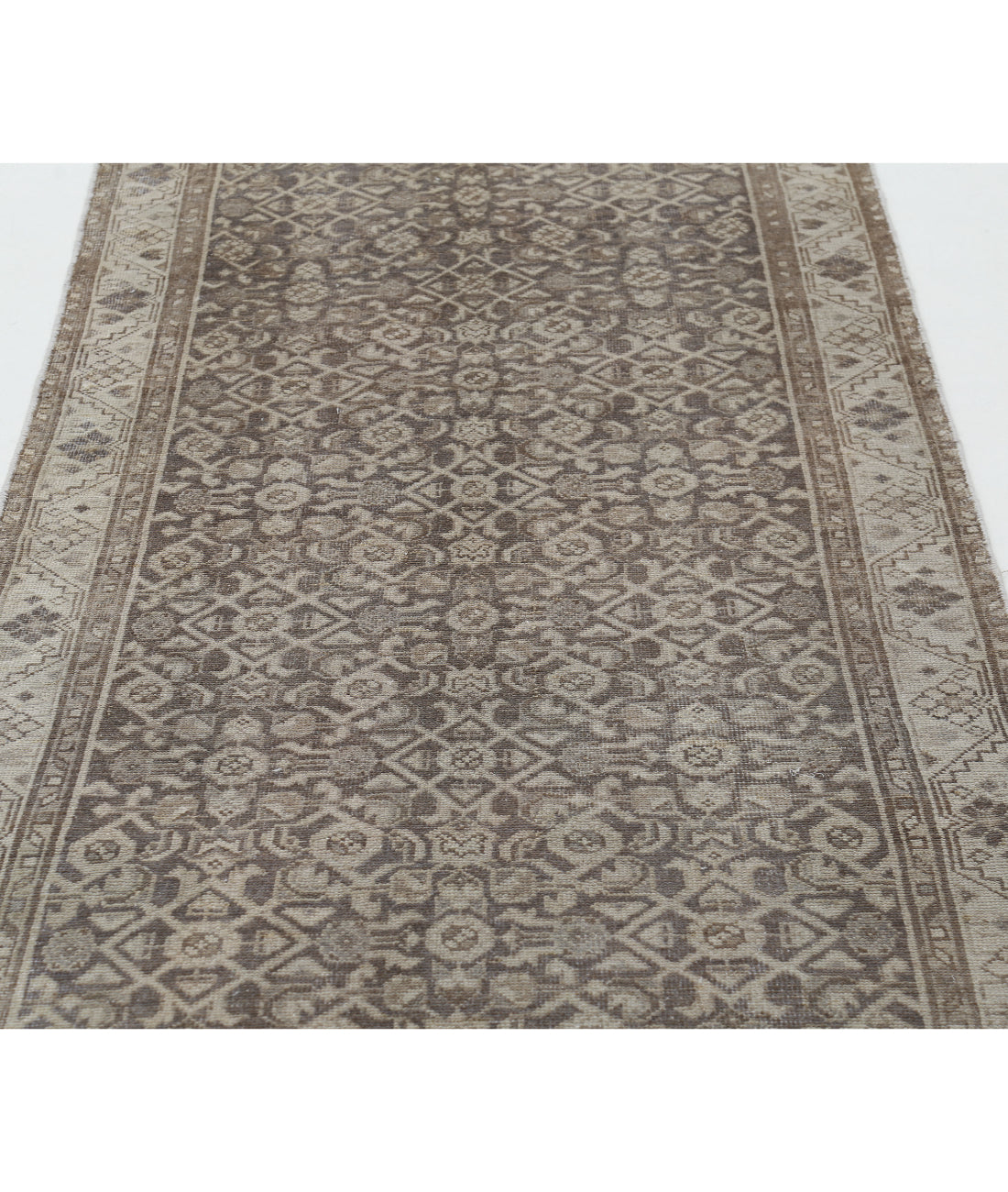 Hand Knotted Vintage Persian Hamadan Wool Rug - 3'3'' x 9'3'' 3'3'' x 9'3'' (98 X 278) / Grey / Ivory