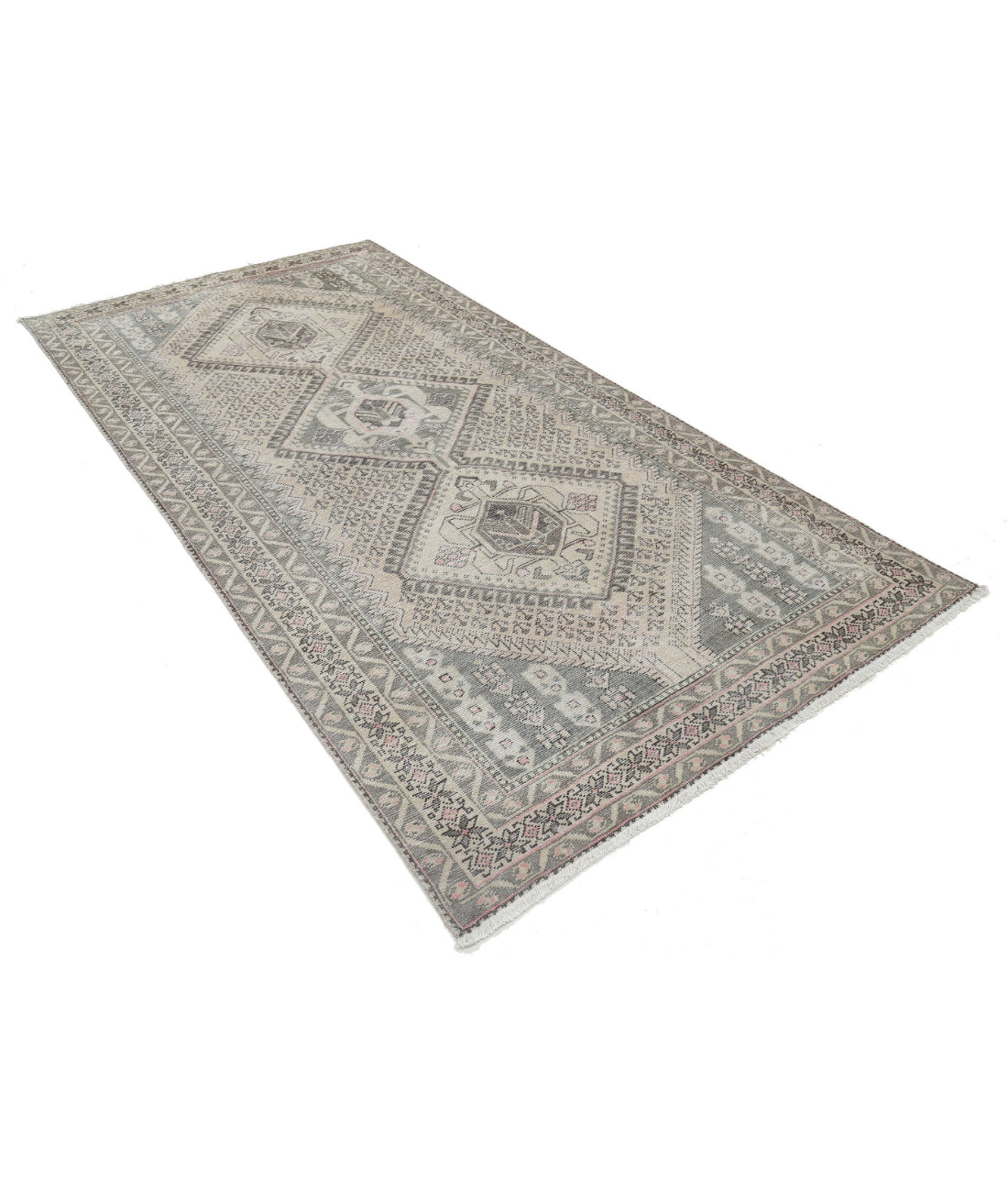 Hand Knotted Vintage Persian Hamadan Wool Rug - 4'10'' x 9'9'' 4'10'' x 9'9'' (145 X 293) / Ivory / Grey