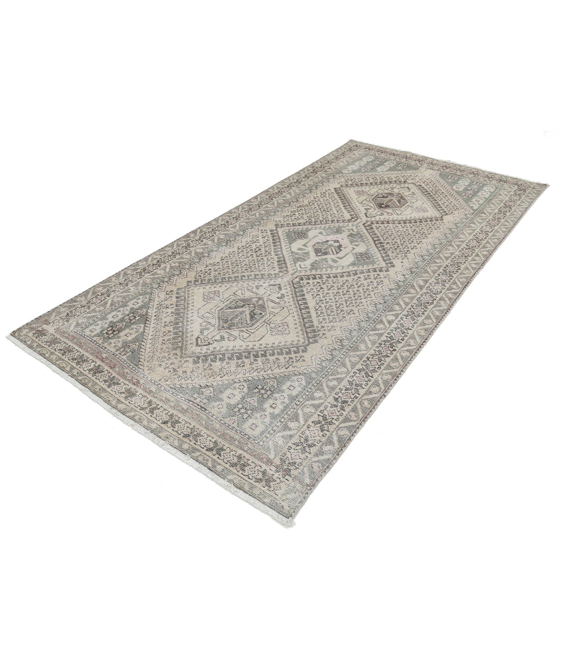 Hand Knotted Vintage Persian Hamadan Wool Rug - 4'10'' x 9'9'' 4'10'' x 9'9'' (145 X 293) / Ivory / Grey