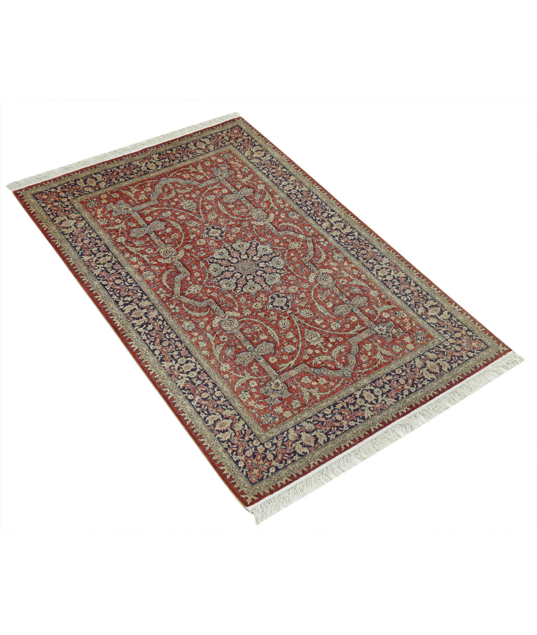Hand Knotted Masterpiece Hereke Fine Silk & Gold Rug - 2'7'' x 3'11'' 2'7'' x 3'11'' (78 X 118) / Rust / Blue