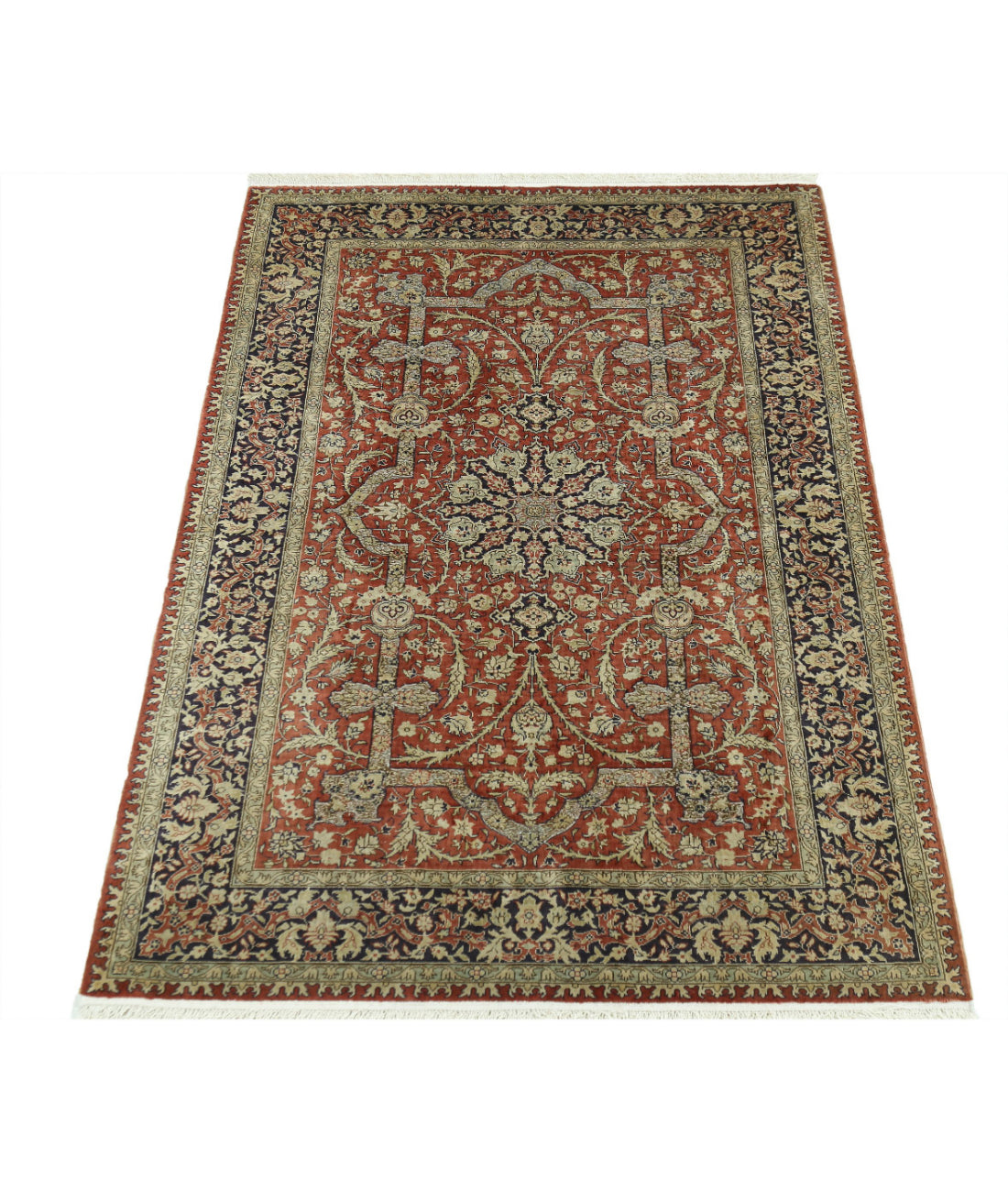 Hand Knotted Masterpiece Hereke Fine Silk & Gold Rug - 2'7'' x 3'11'' 2'7'' x 3'11'' (78 X 118) / Rust / Blue