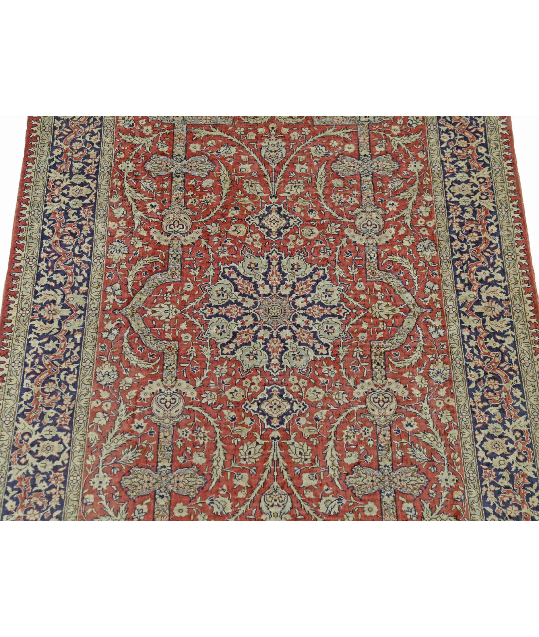 Hand Knotted Masterpiece Hereke Fine Silk & Gold Rug - 2'7'' x 3'11'' 2'7'' x 3'11'' (78 X 118) / Rust / Blue