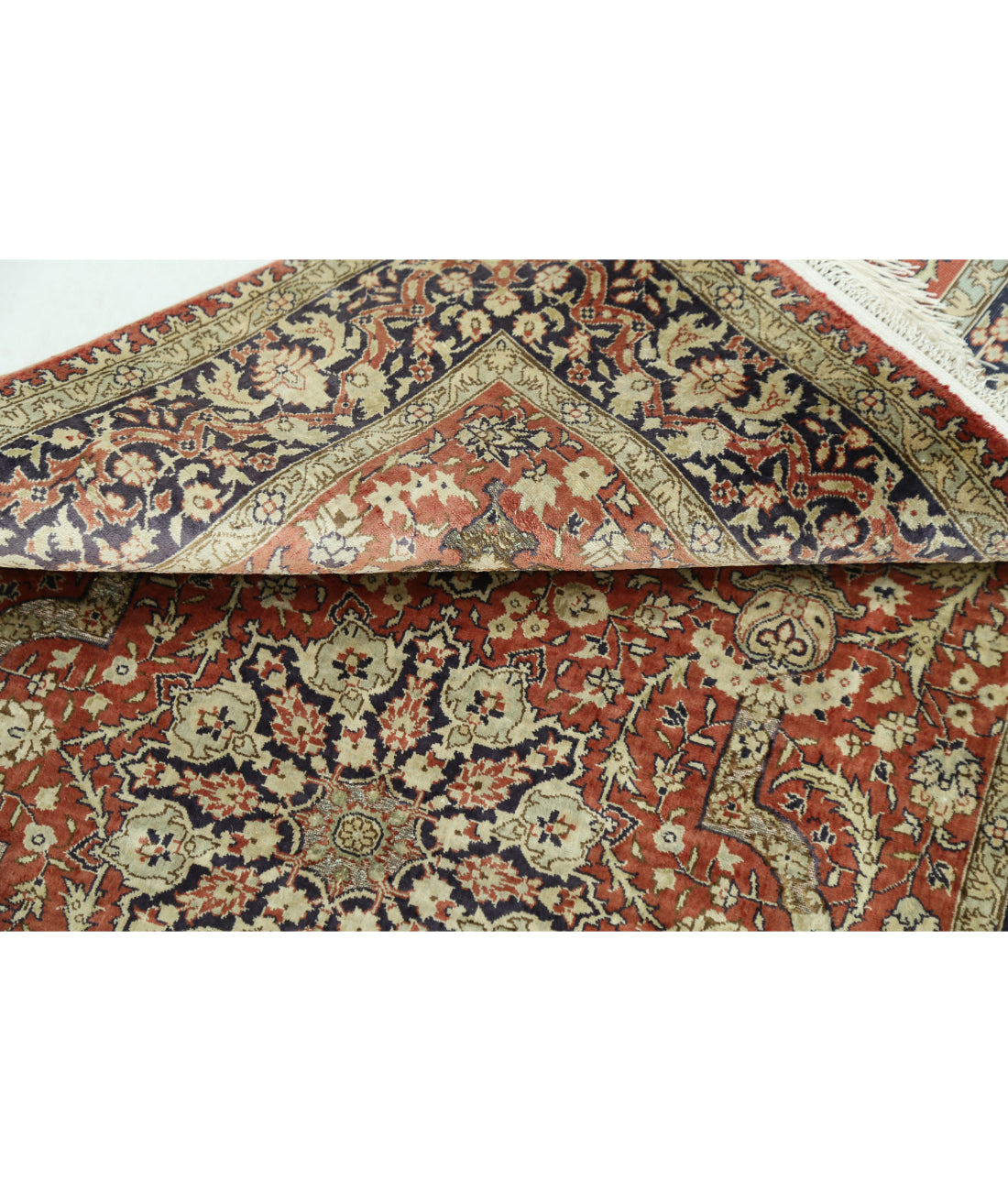 Hand Knotted Masterpiece Hereke Fine Silk & Gold Rug - 2'7'' x 3'11'' 2'7'' x 3'11'' (78 X 118) / Rust / Blue