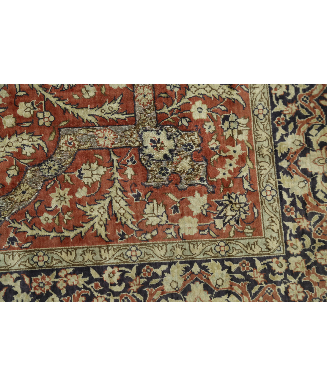 Hand Knotted Masterpiece Hereke Fine Silk & Gold Rug - 2'7'' x 3'11'' 2'7'' x 3'11'' (78 X 118) / Rust / Blue