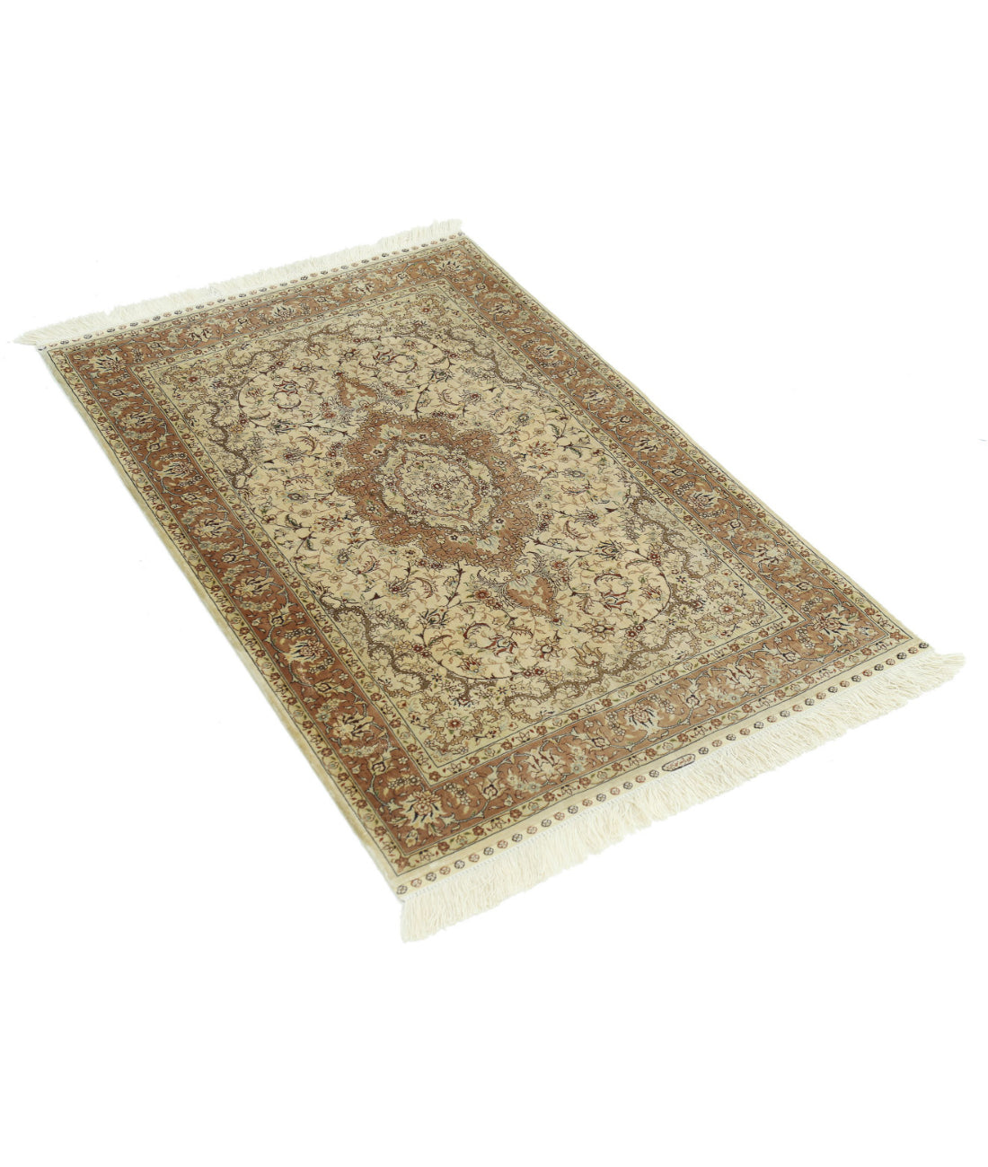 Hand Knotted Masterpiece Hereke Fine Silk Rug - 2'7'' x 4'0'' 2'7'' x 4'0'' (78 X 120) / Ivory / Taupe