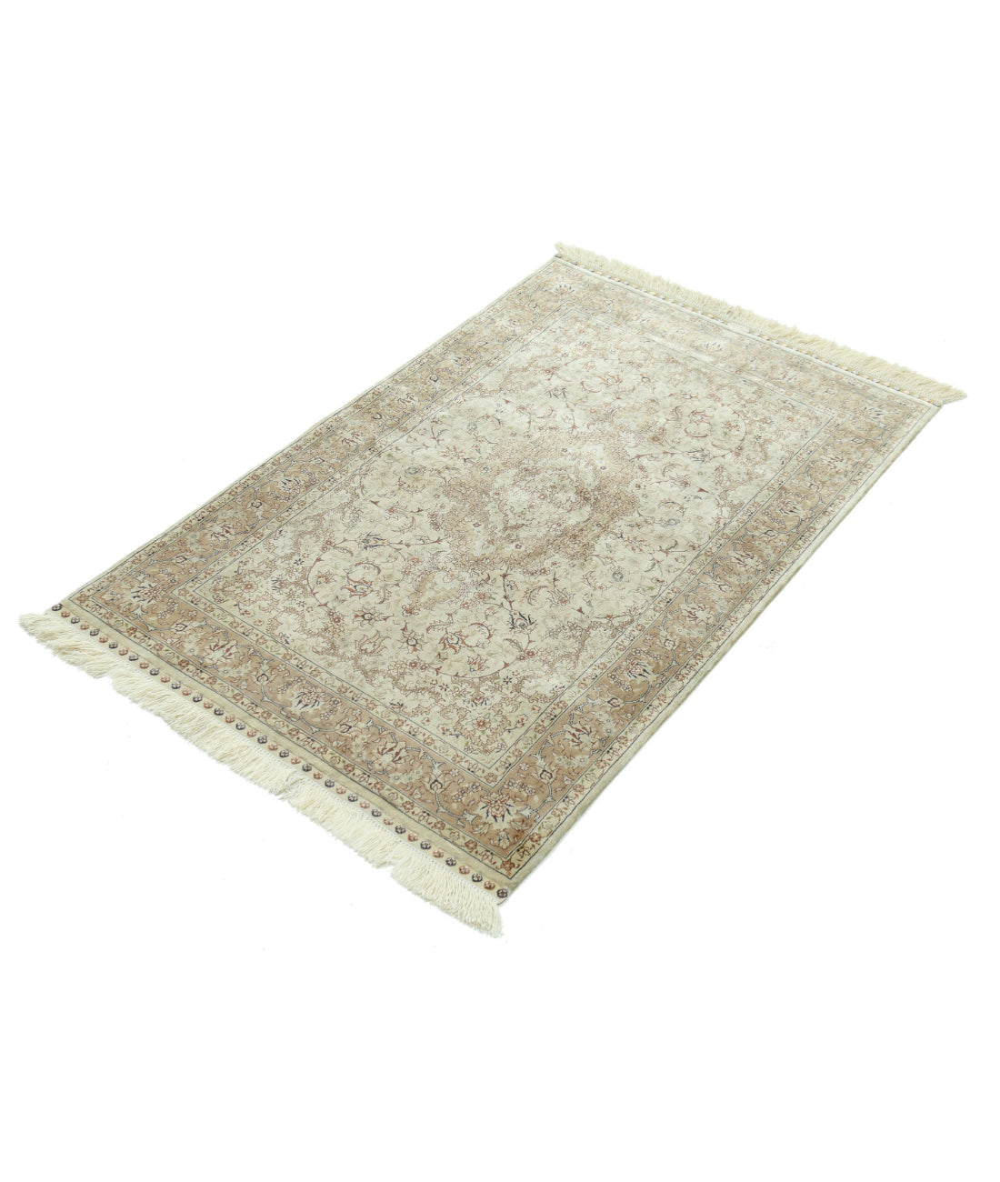 Hand Knotted Masterpiece Hereke Fine Silk Rug - 2'7'' x 4'0'' 2'7'' x 4'0'' (78 X 120) / Ivory / Taupe