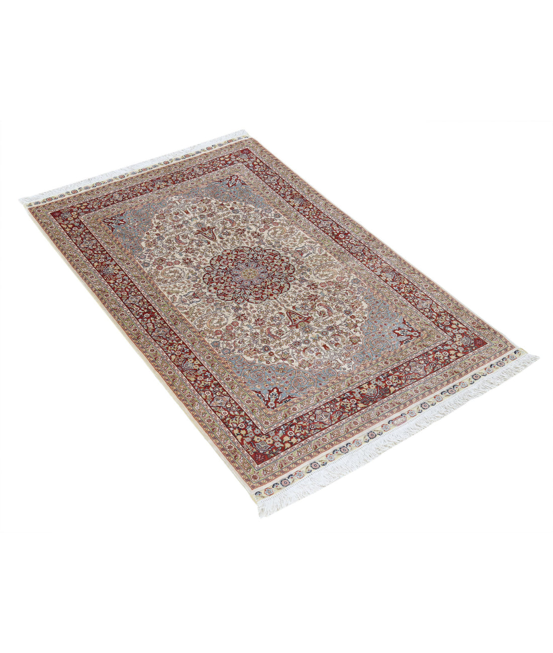 Hand Knotted Masterpiece Hereke Fine Silk Rug - 2'7'' x 4'0'' 2'7'' x 4'0'' (78 X 120) / Ivory / Red