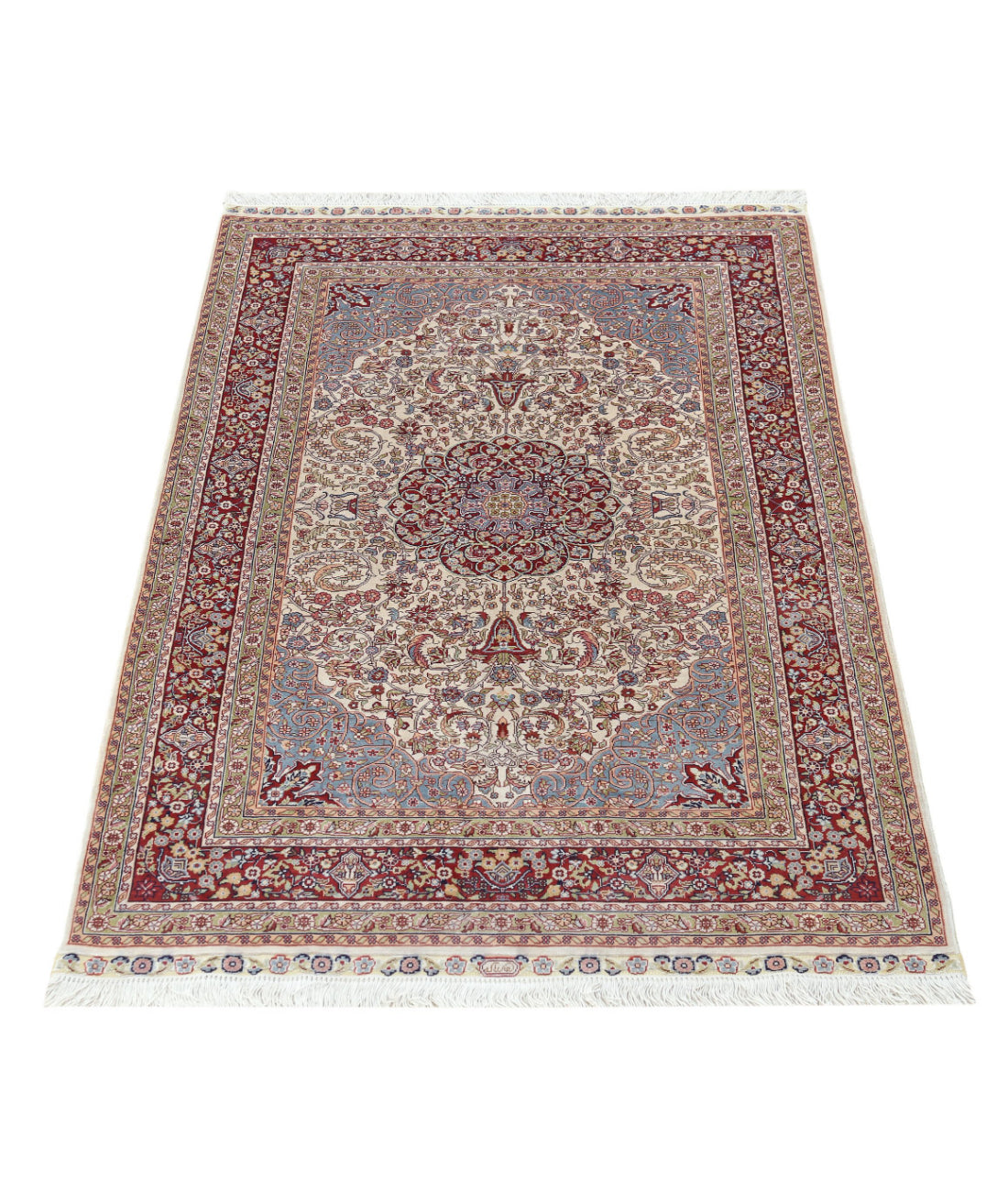 Hand Knotted Masterpiece Hereke Fine Silk Rug - 2'7'' x 4'0'' 2'7'' x 4'0'' (78 X 120) / Ivory / Red