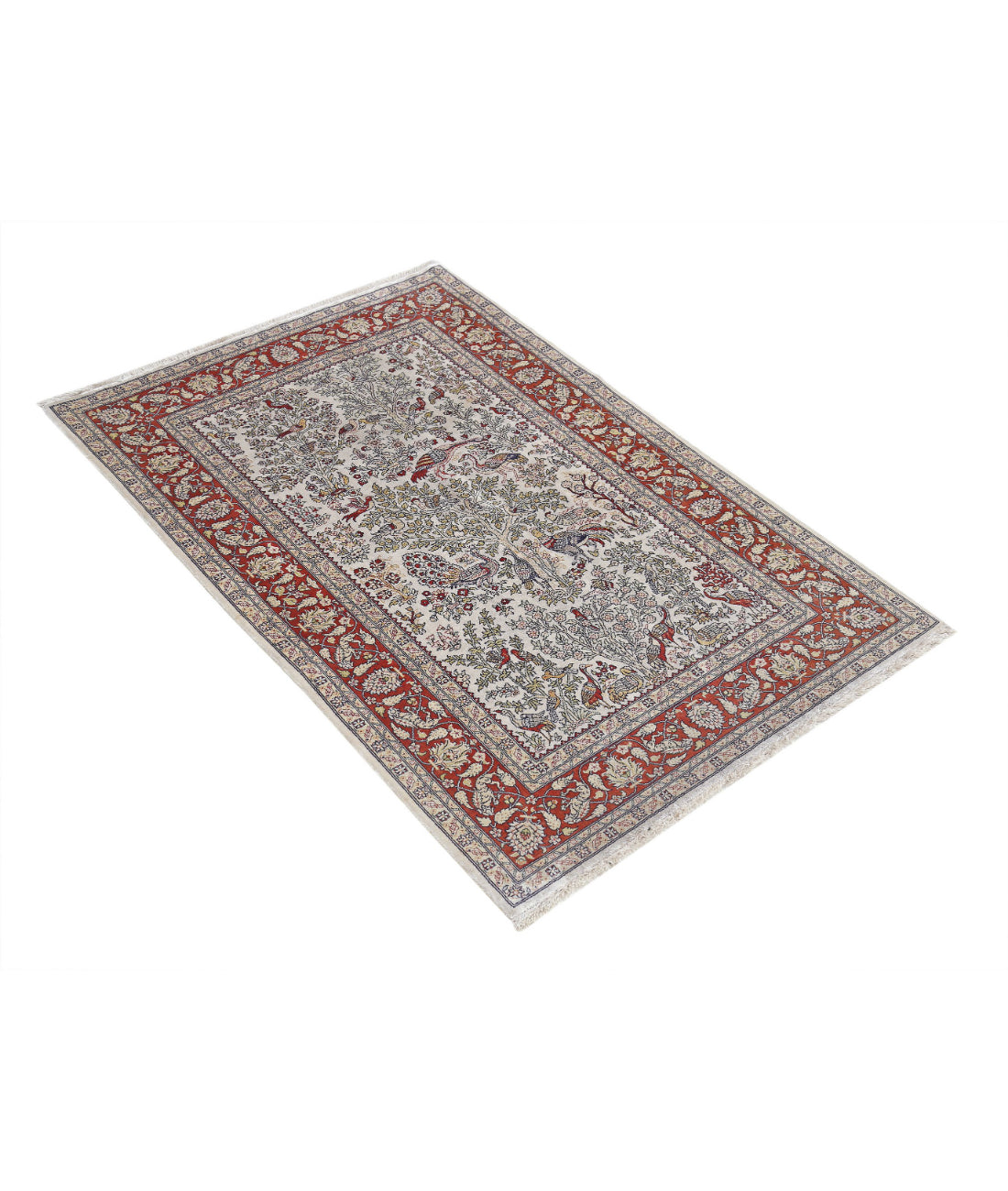 Hand Knotted Masterpiece Hereke Fine Silk Rug - 2'7'' x 3'11'' 2'7'' x 3'11'' (78 X 118) / Ivory / Rust