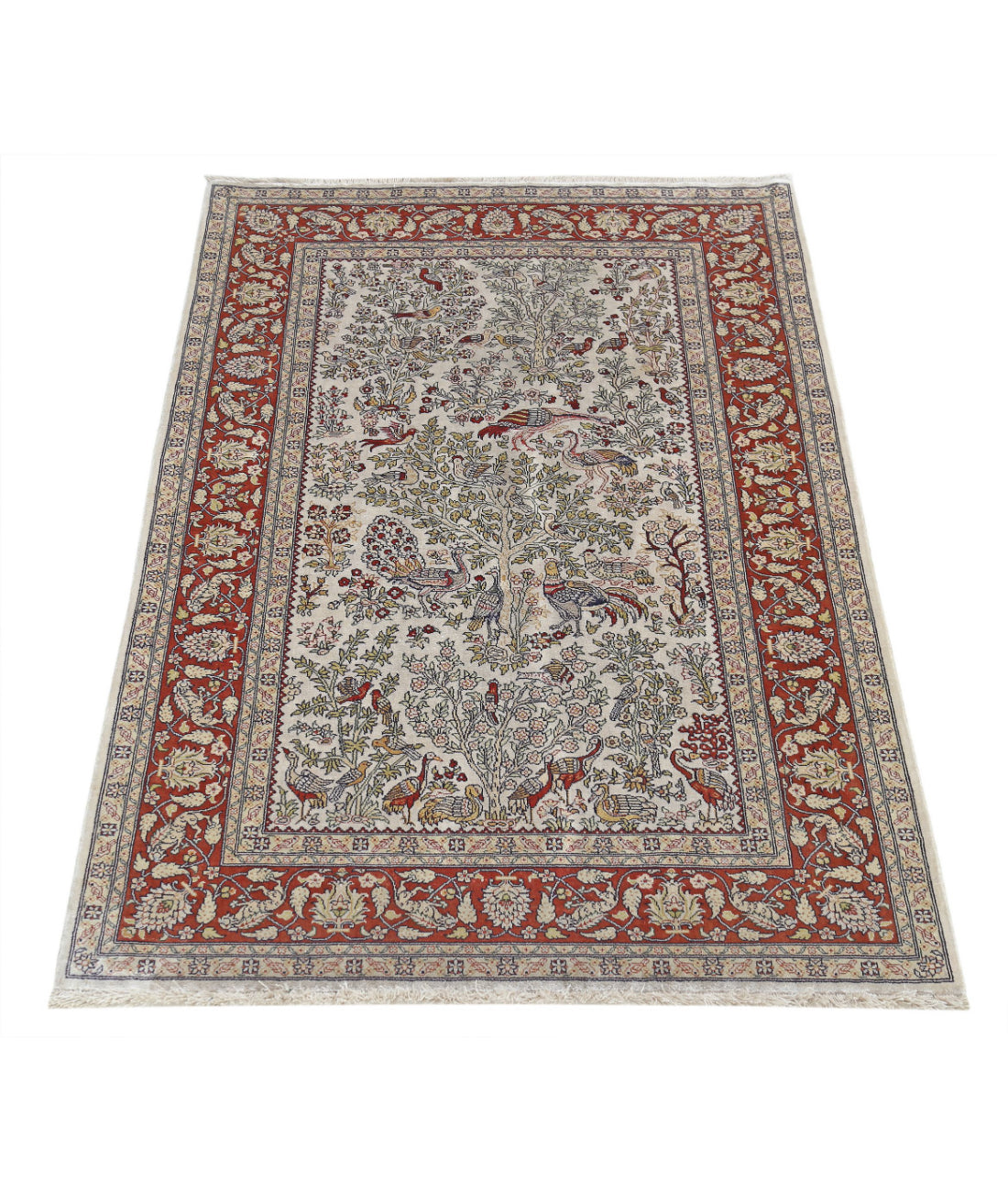 Hand Knotted Masterpiece Hereke Fine Silk Rug - 2'7'' x 3'11'' 2'7'' x 3'11'' (78 X 118) / Ivory / Rust