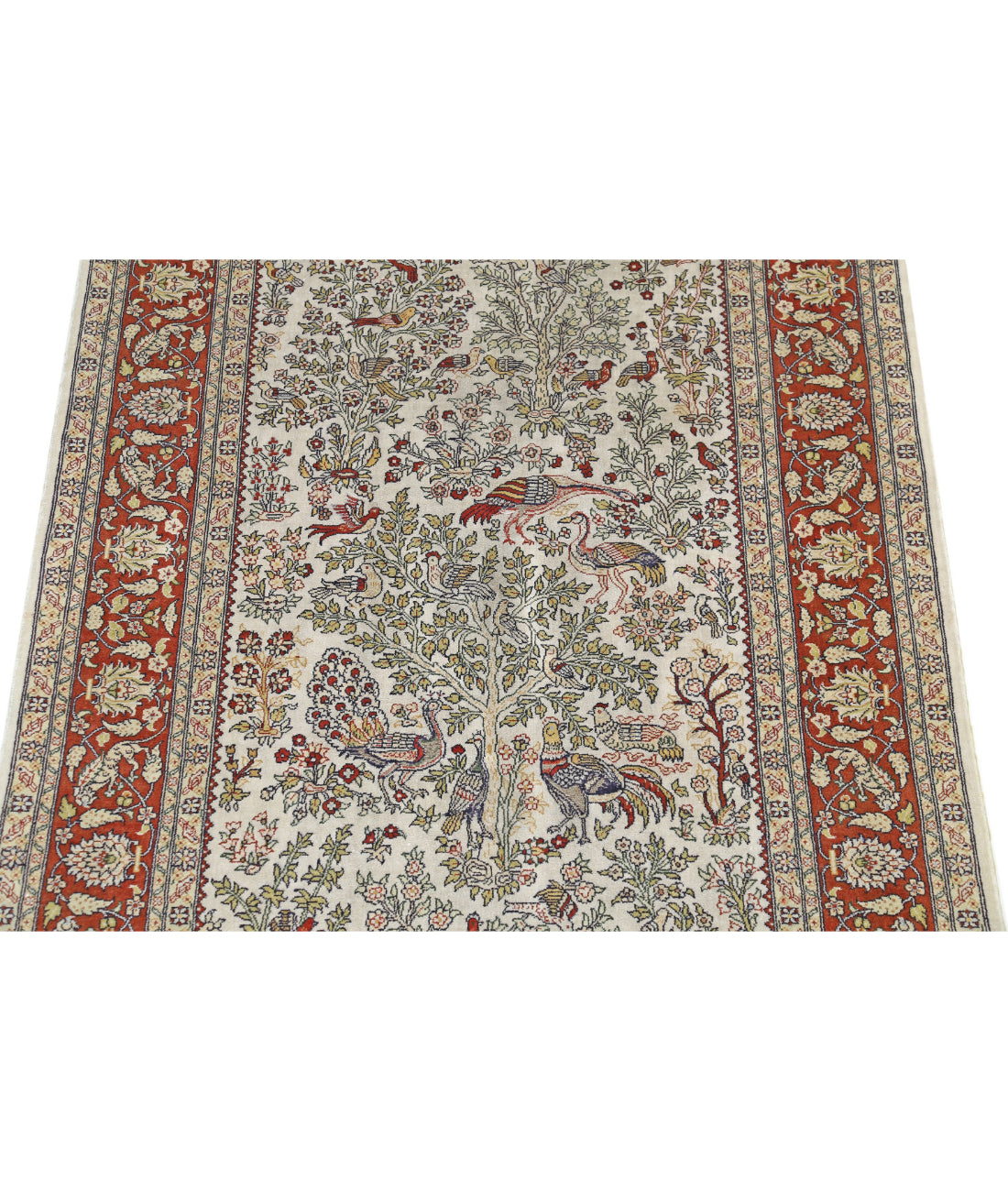 Hand Knotted Masterpiece Hereke Fine Silk Rug - 2'7'' x 3'11'' 2'7'' x 3'11'' (78 X 118) / Ivory / Rust