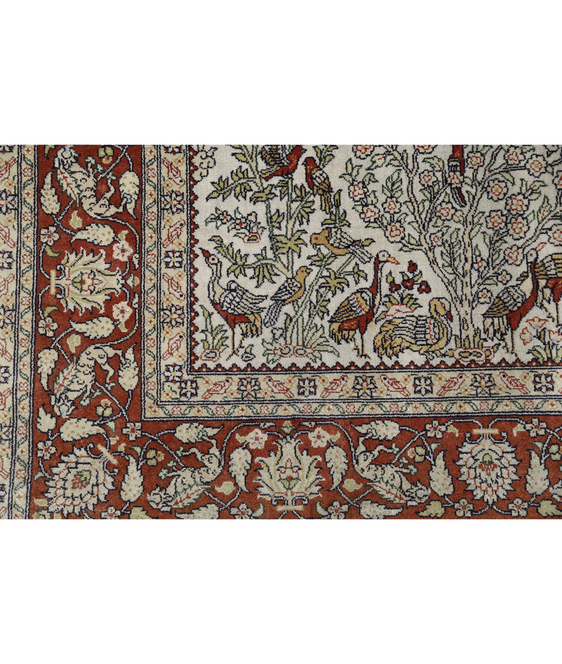 Hand Knotted Masterpiece Hereke Fine Silk Rug - 2'7'' x 3'11'' 2'7'' x 3'11'' (78 X 118) / Ivory / Rust