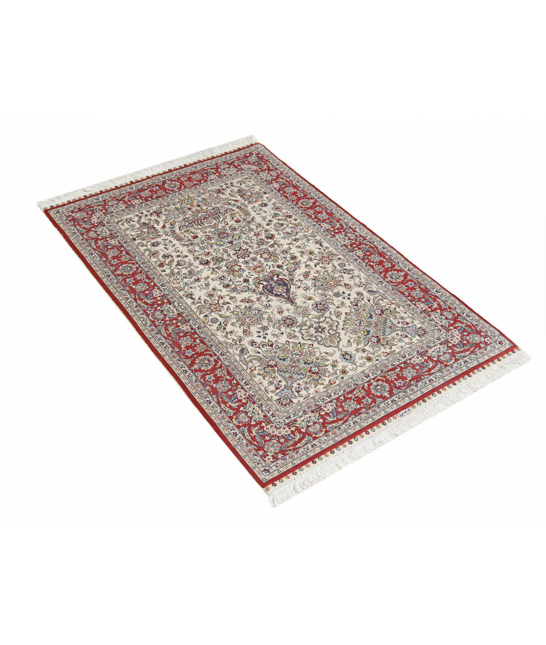 Hand Knotted Masterpiece Hereke Fine Silk Rug - 2'7'' x 4'0'' 2'7'' x 4'0'' (78 X 120) / Ivory / Red