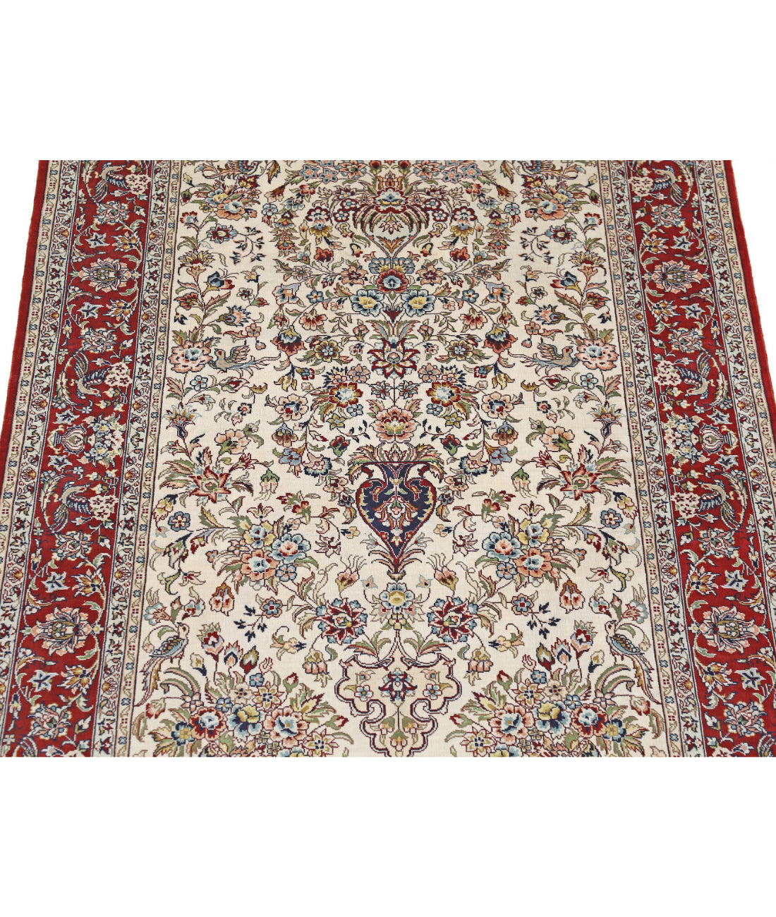 Hand Knotted Masterpiece Hereke Fine Silk Rug - 2'7'' x 4'0'' 2'7'' x 4'0'' (78 X 120) / Ivory / Red