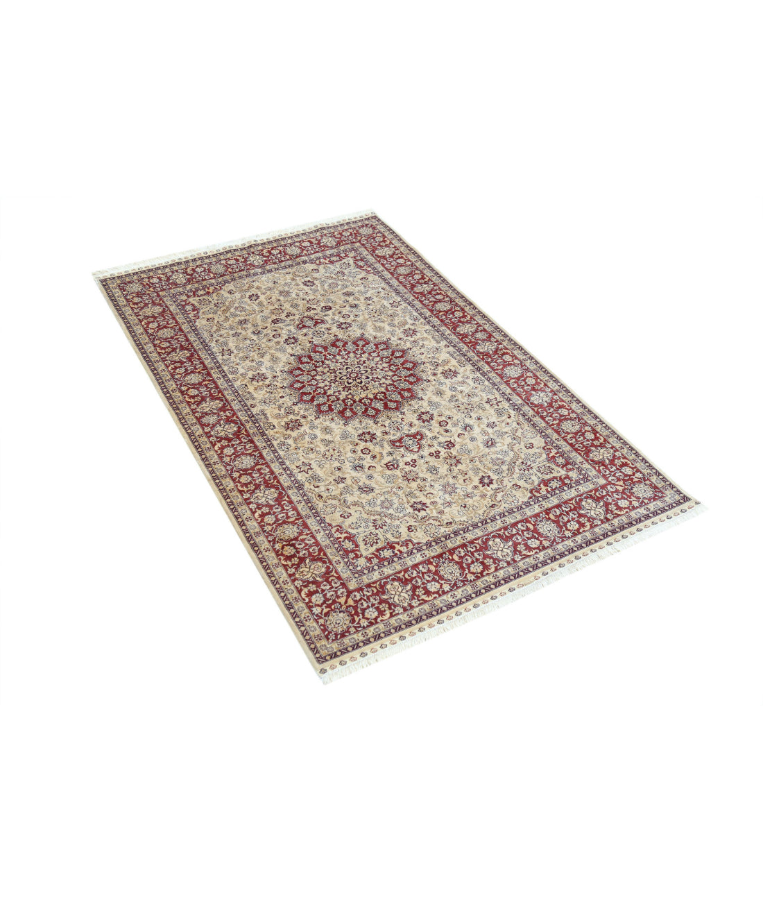 Hand Knotted Masterpiece Hereke Fine Silk Rug - 3'1'' x 4'10'' 3'1'' x 4'10'' (93 X 145) / Beige / Red