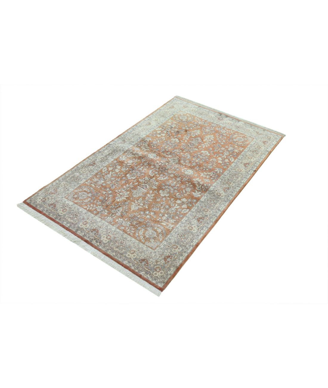 Hand Knotted Masterpiece Hereke Fine Silk Rug - 3'0'' x 4'11'' 3'0'' x 4'11'' (90 X 148) / Rust / Grey
