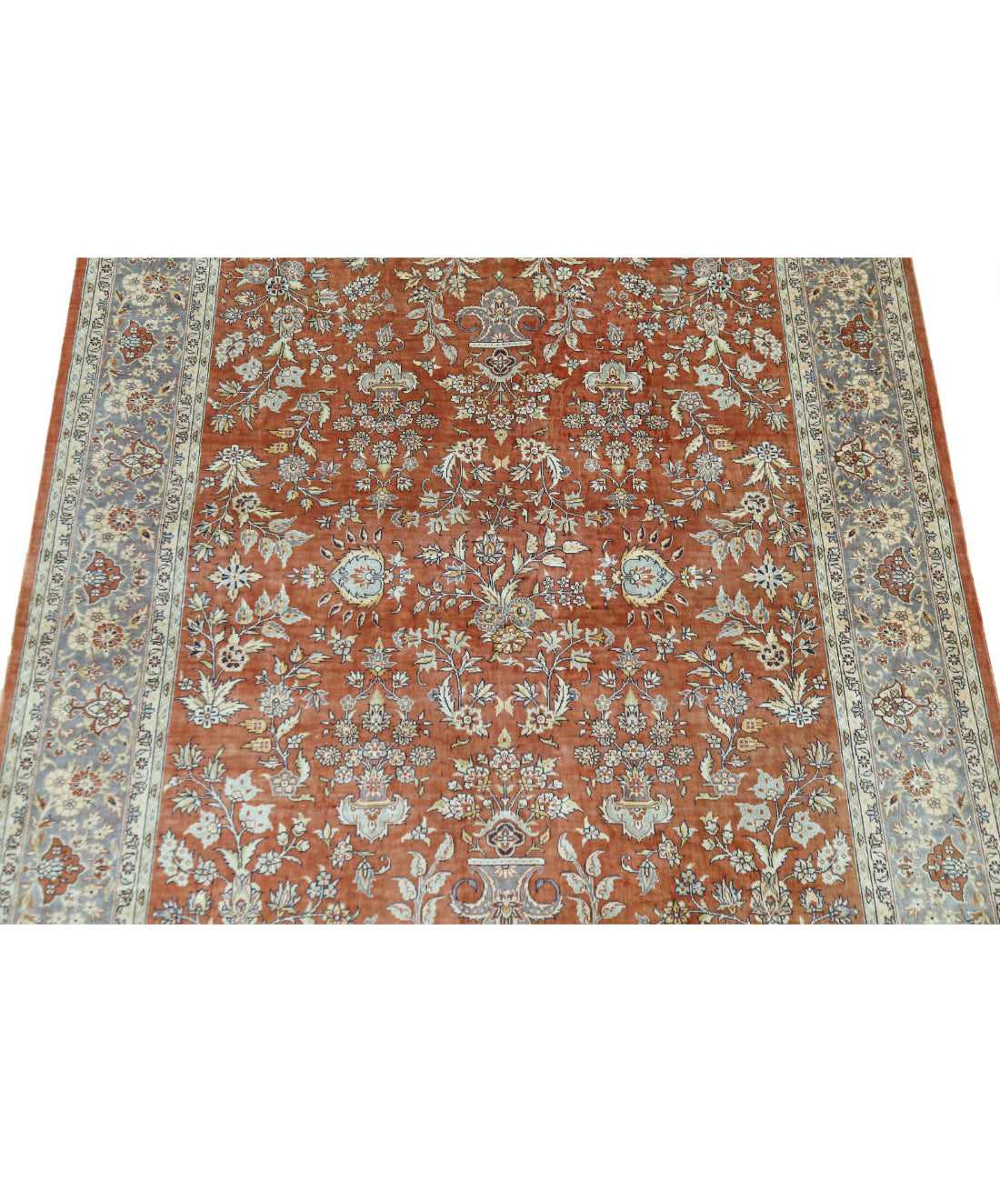 Hand Knotted Masterpiece Hereke Fine Silk Rug - 3'0'' x 4'11'' 3'0'' x 4'11'' (90 X 148) / Rust / Grey