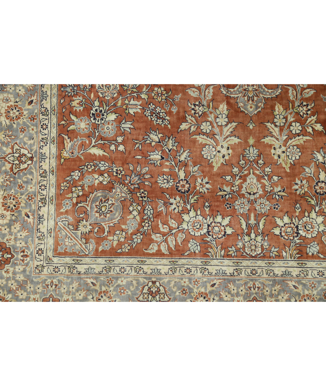 Hand Knotted Masterpiece Hereke Fine Silk Rug - 3'0'' x 4'11'' 3'0'' x 4'11'' (90 X 148) / Rust / Grey
