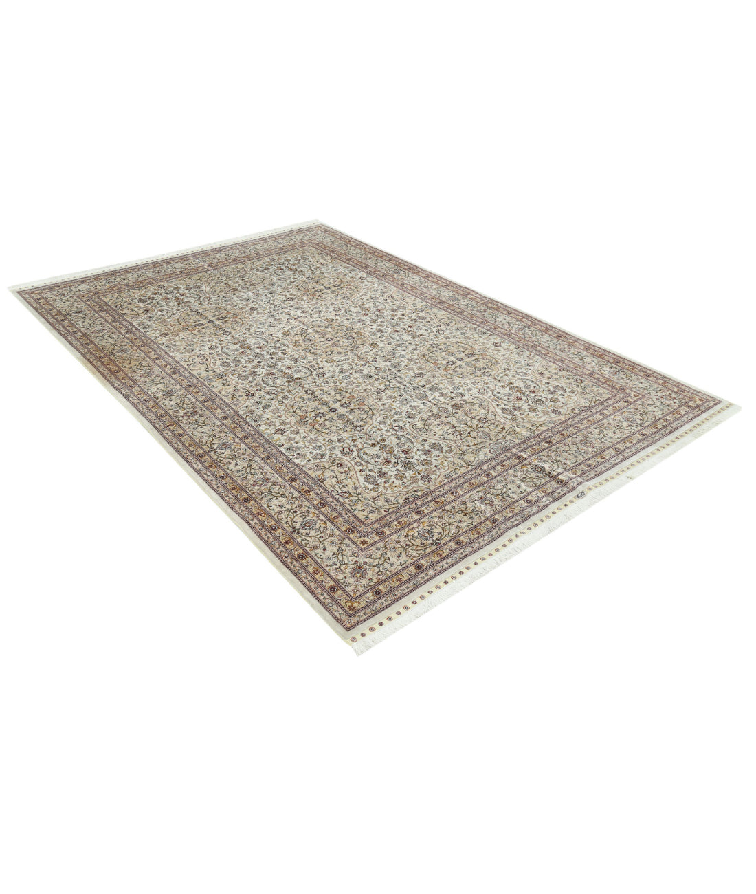 Hand Knotted Masterpiece Hereke Fine Silk Rug - 6'0'' x 9'0'' 6'0'' x 9'0'' (180 X 270) / Ivory / Red