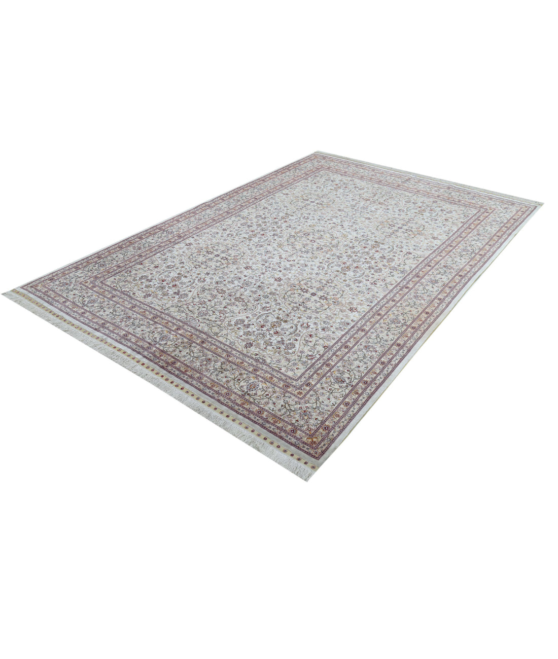 Hand Knotted Masterpiece Hereke Fine Silk Rug - 6'0'' x 9'0'' 6'0'' x 9'0'' (180 X 270) / Ivory / Red
