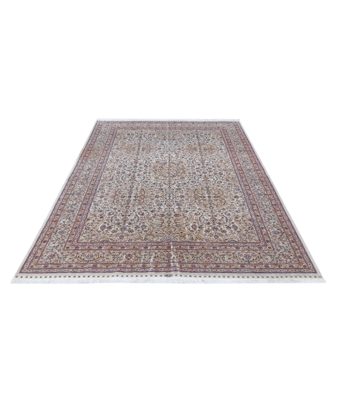 Hand Knotted Masterpiece Hereke Fine Silk Rug - 6'0'' x 9'0'' 6'0'' x 9'0'' (180 X 270) / Ivory / Red