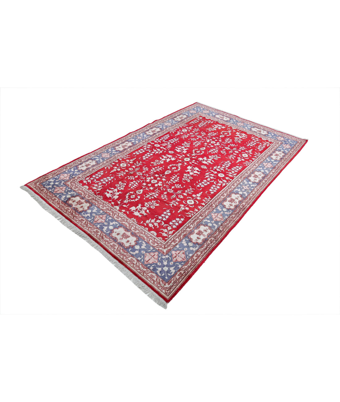 Hand Knotted Traditional Hereke Art Silk Rug - 5'0'' x 7'9'' 5'0'' x 7'9'' (150 X 233) / Red / Grey