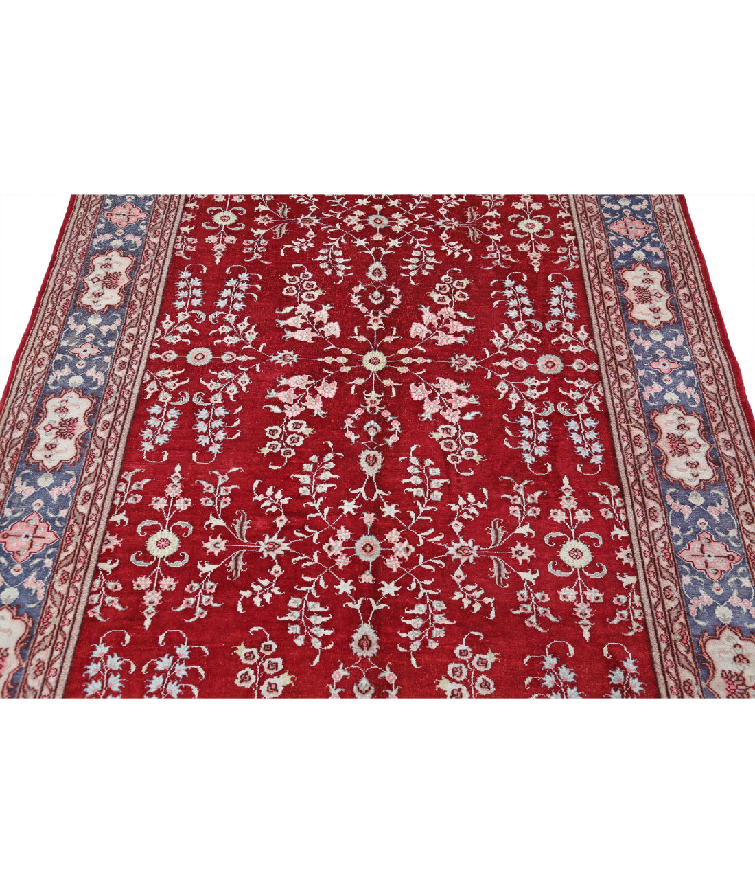 Hand Knotted Traditional Hereke Art Silk Rug - 5'0'' x 7'9'' 5'0'' x 7'9'' (150 X 233) / Red / Grey