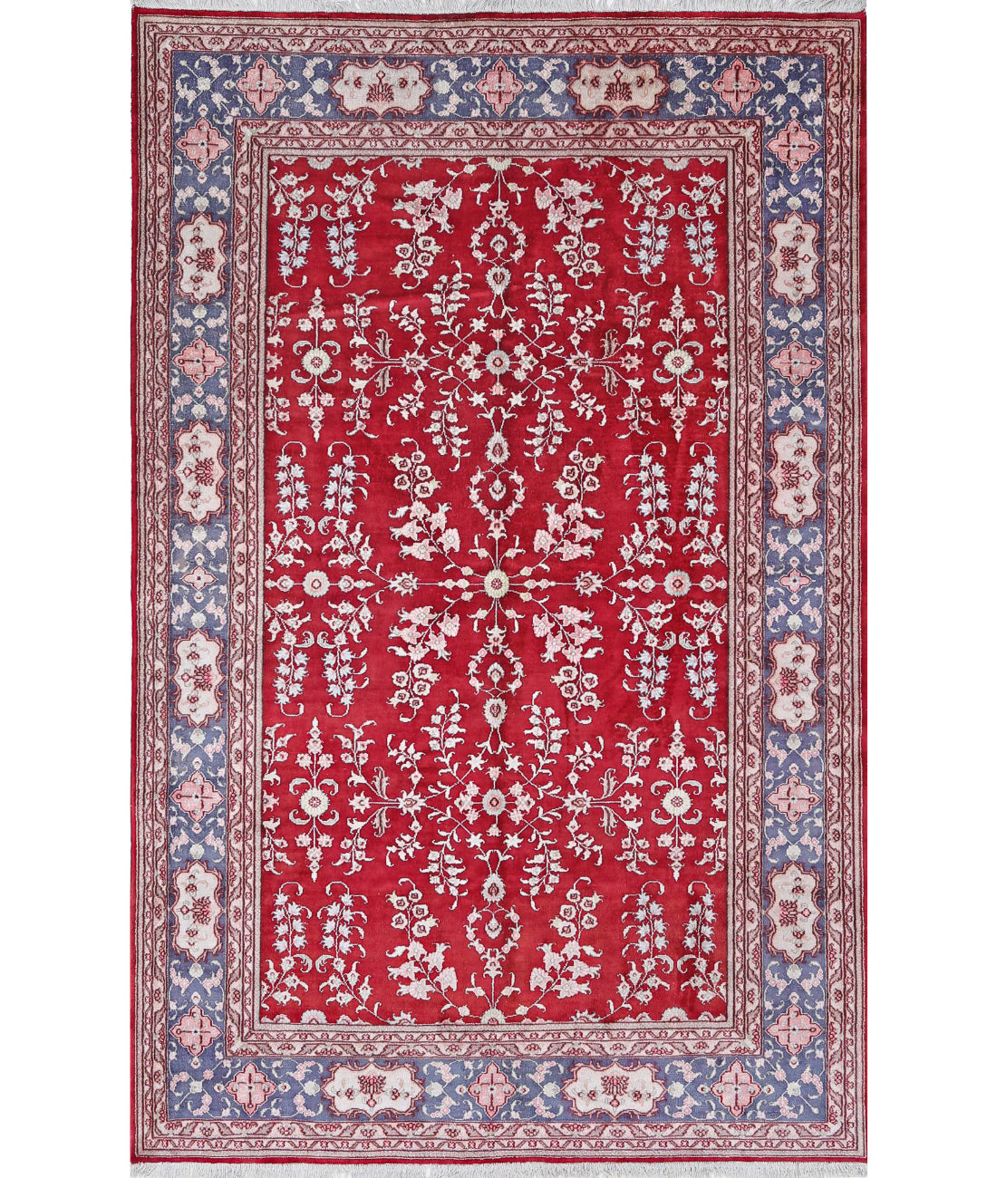 Hand Knotted Traditional Hereke Art Silk Rug - 5&#39;0&#39;&#39; x 7&#39;9&#39;&#39; 5&#39;0&#39;&#39; x 7&#39;9&#39;&#39; (150 X 233) / Red / Grey