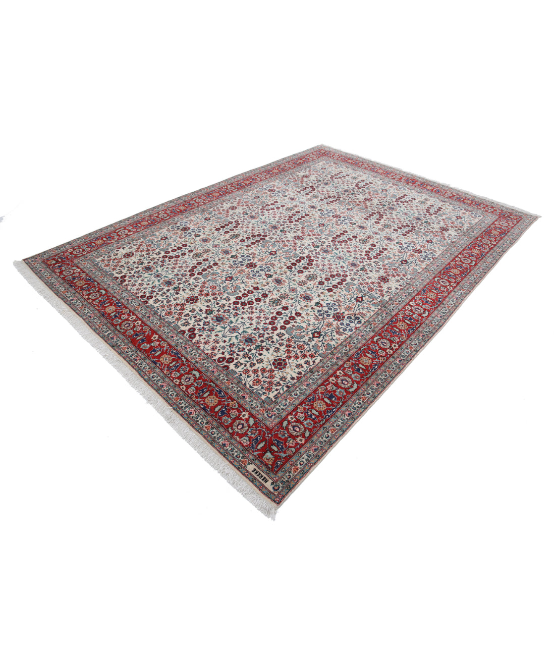 Hand Knotted Hereke Wool Rug - 7'1'' x 9'9'' 7'1'' x 9'9'' (213 X 293) / Ivory / Red