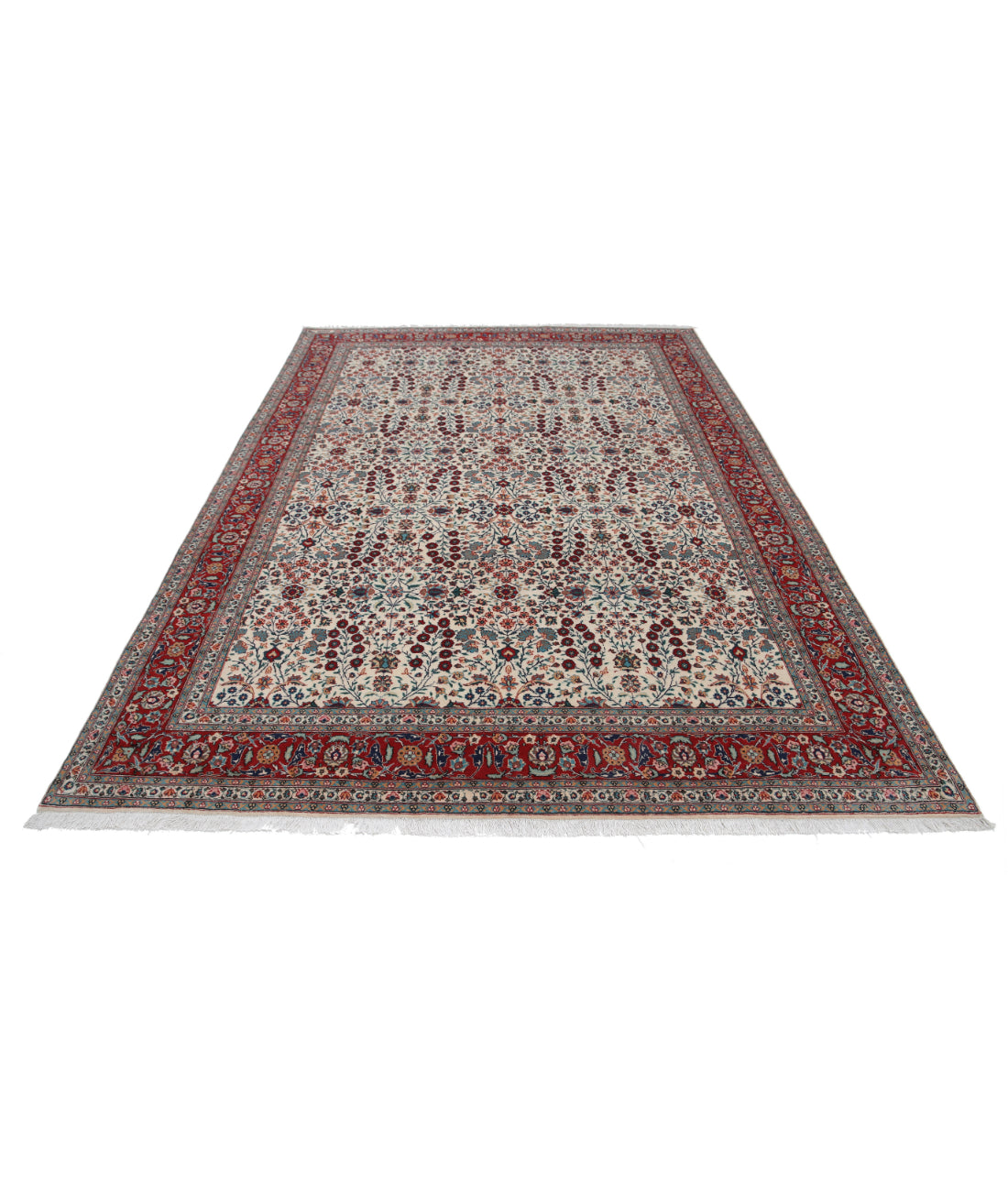 Hand Knotted Hereke Wool Rug - 7'1'' x 9'9'' 7'1'' x 9'9'' (213 X 293) / Ivory / Red