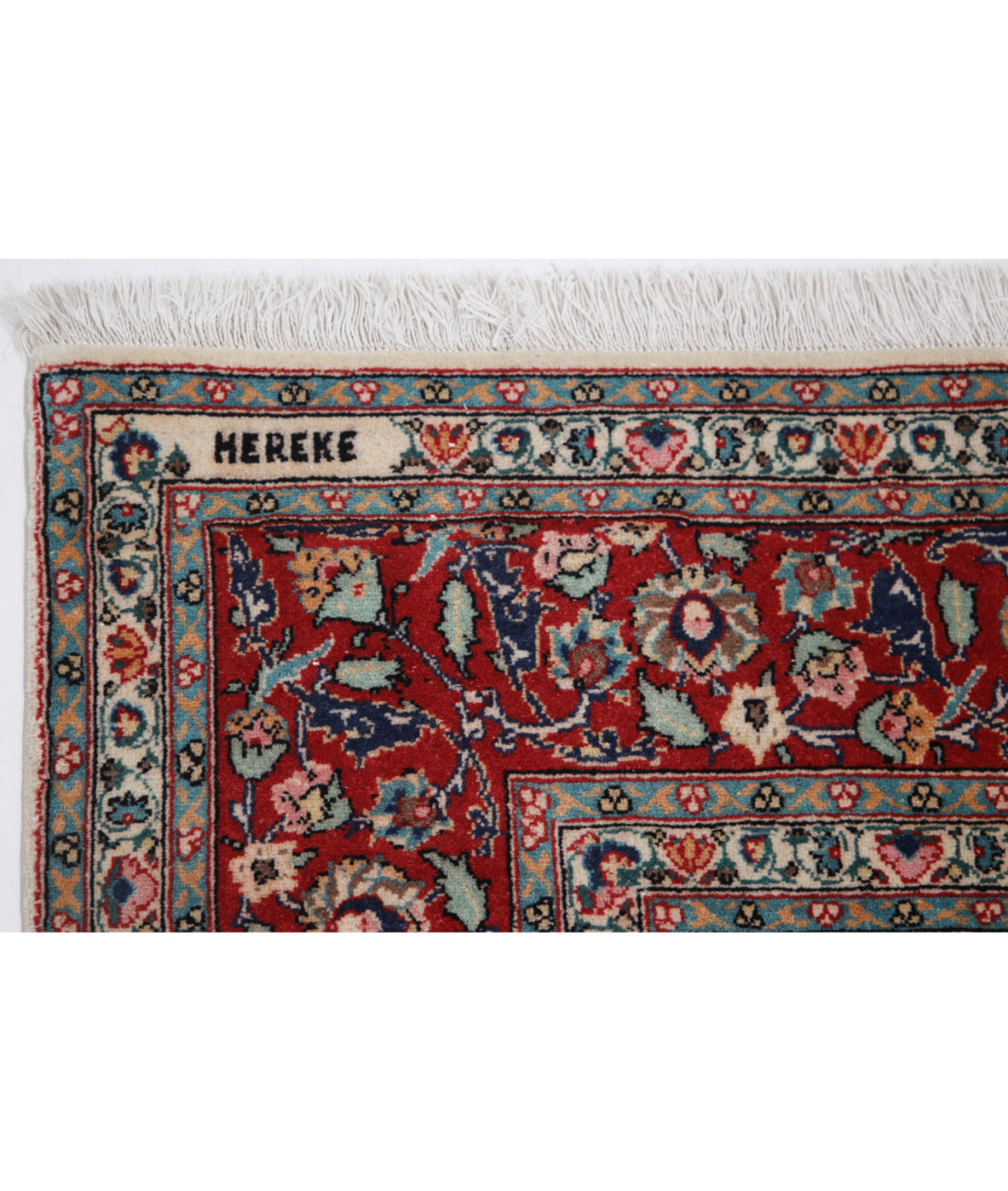 Hand Knotted Hereke Wool Rug - 7'1'' x 9'9'' 7'1'' x 9'9'' (213 X 293) / Ivory / Red