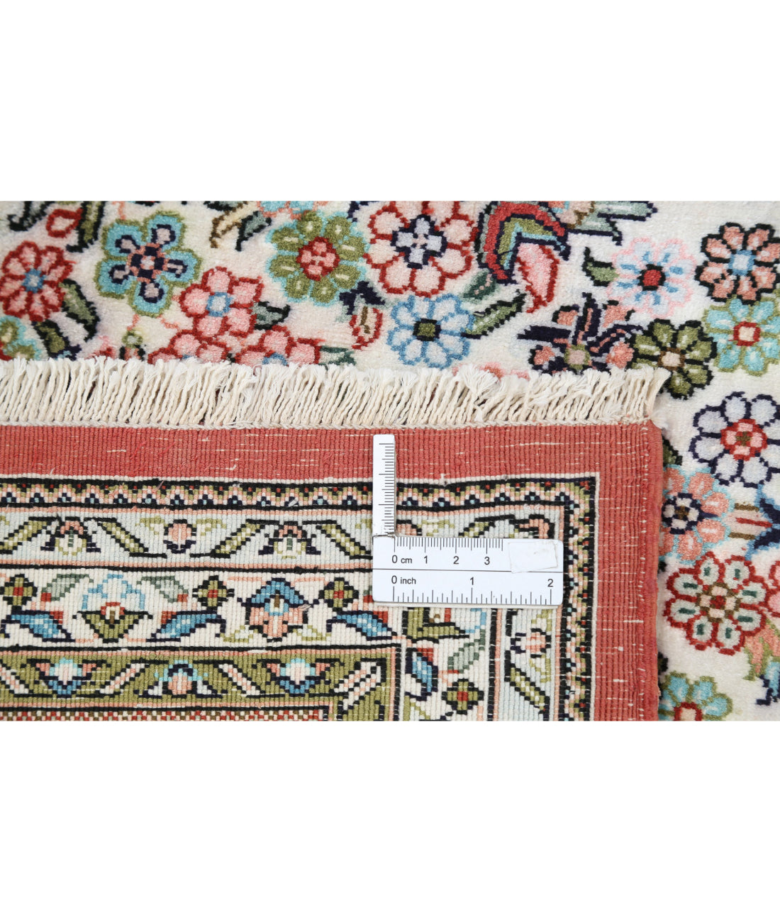 Hand Knotted Masterpiece Hereke Silk Rug - 6'1'' x 7'11'' 6'1'' x 7'11'' (183 X 238) / Ivory / Pink